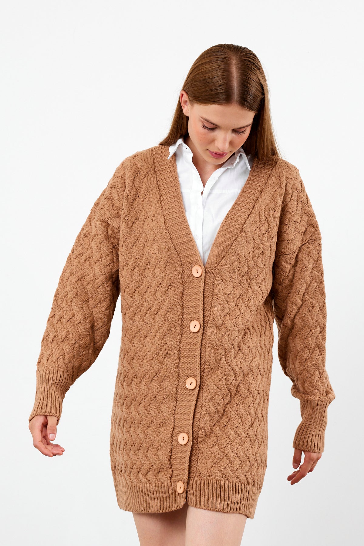 Mid Length Knit Cardigan Detailed- SKU: 3690