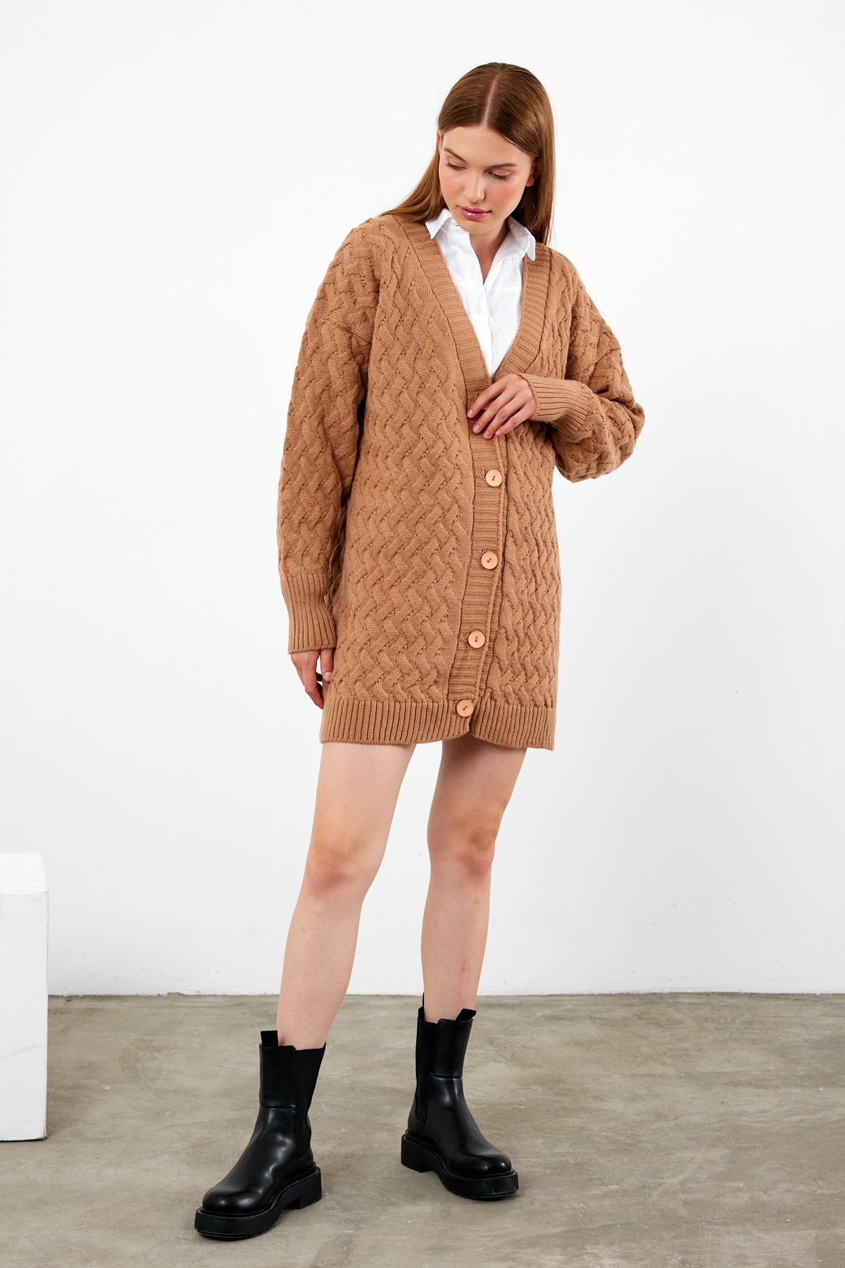 Mid Length Knit Cardigan Detailed- SKU: 3690