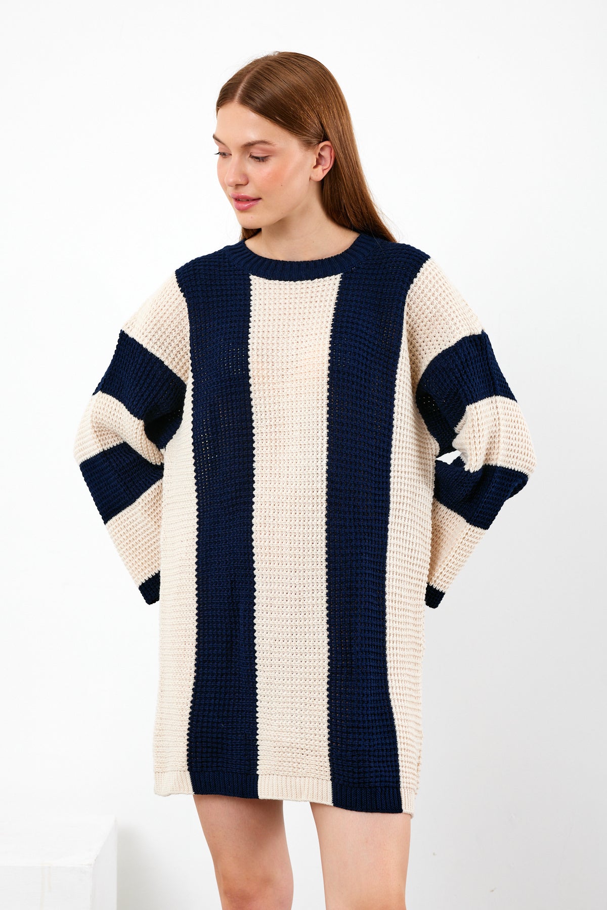 Knit Striped Mini Dress Knit Tunic Wide Striped- SKU: 3880