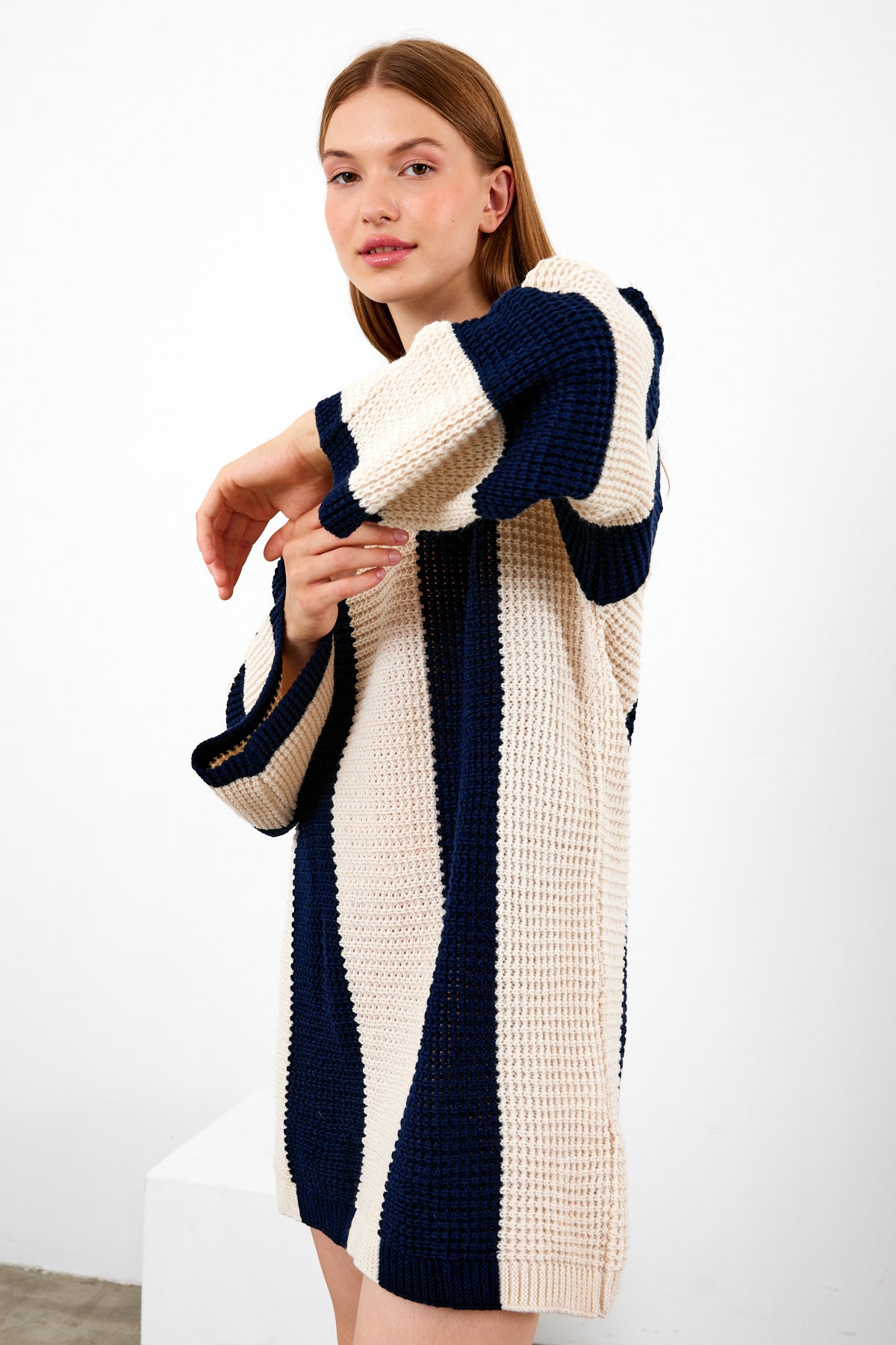 Knit Striped Mini Dress Knit Tunic Wide Striped- SKU: 3880