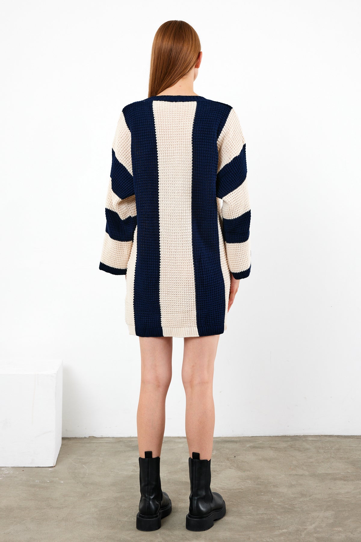 Knit Striped Mini Dress Knit Tunic Wide Striped- SKU: 3880