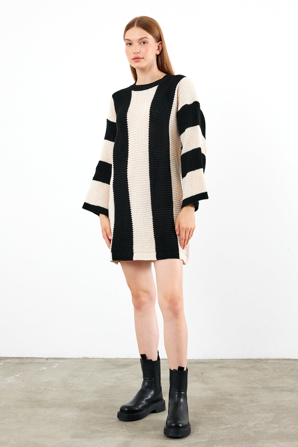 Knit Striped Mini Dress Knit Tunic Wide Striped- SKU: 3880