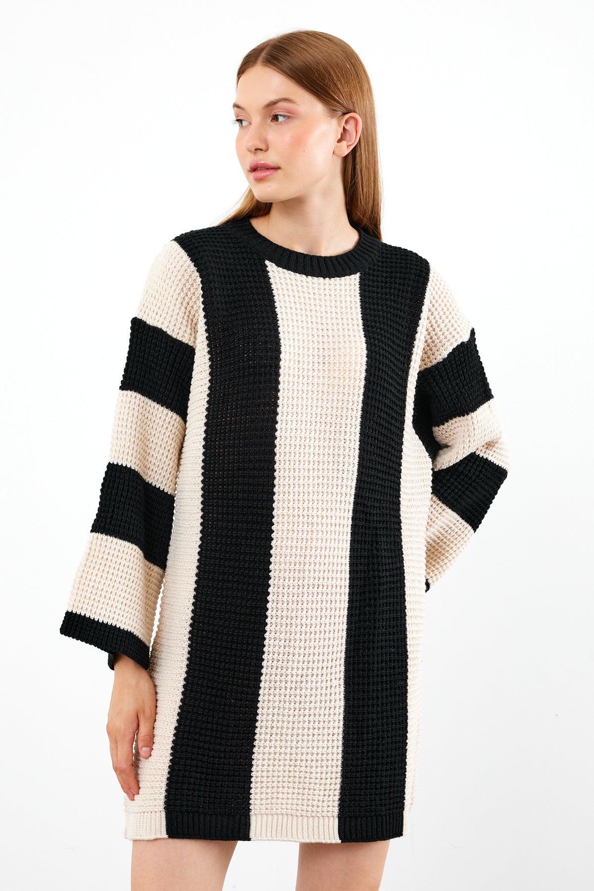 Knit Striped Mini Dress Knit Tunic Wide Striped- SKU: 3880