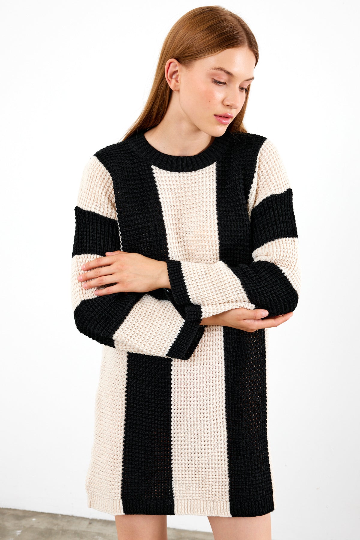 Knit Striped Mini Dress Knit Tunic Wide Striped- SKU: 3880