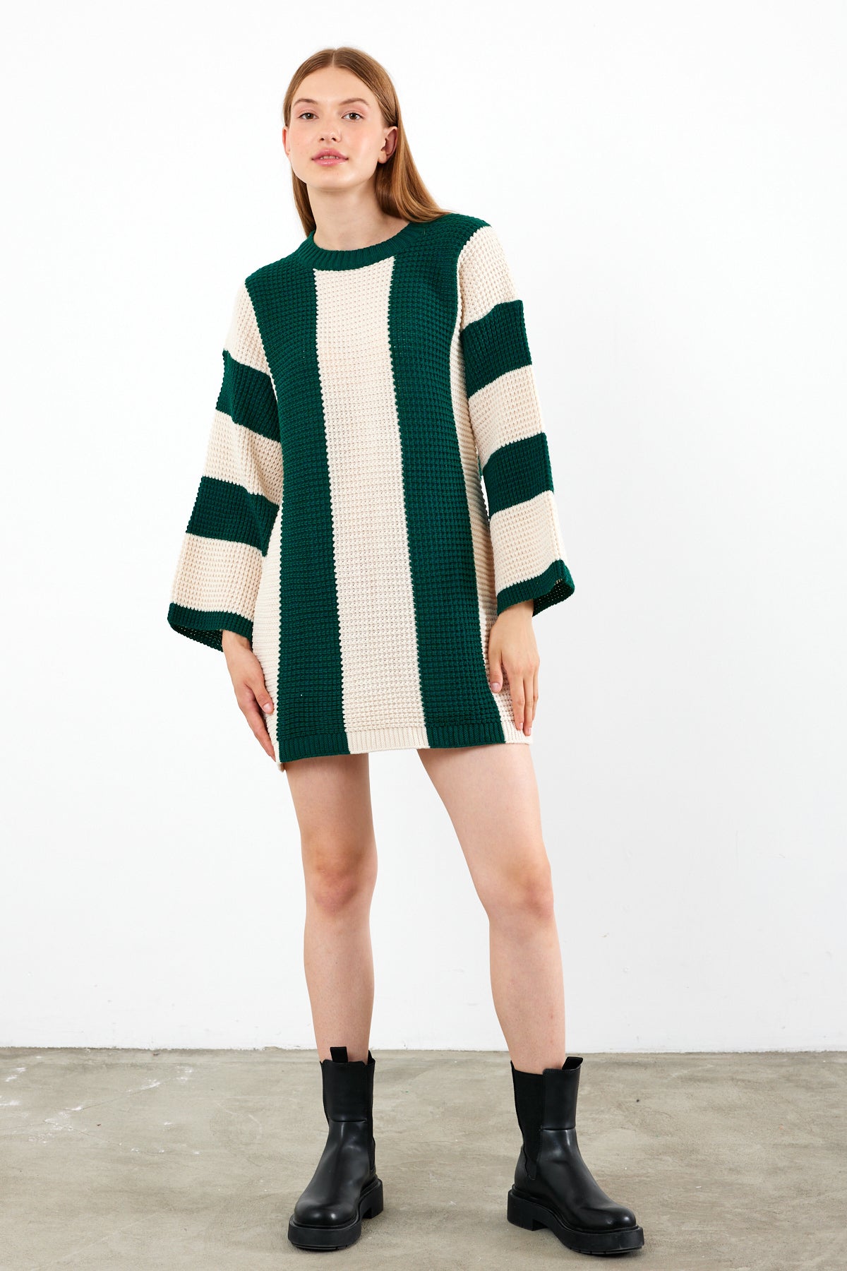 Knit Striped Mini Dress Knit Tunic Wide Striped- SKU: 3880