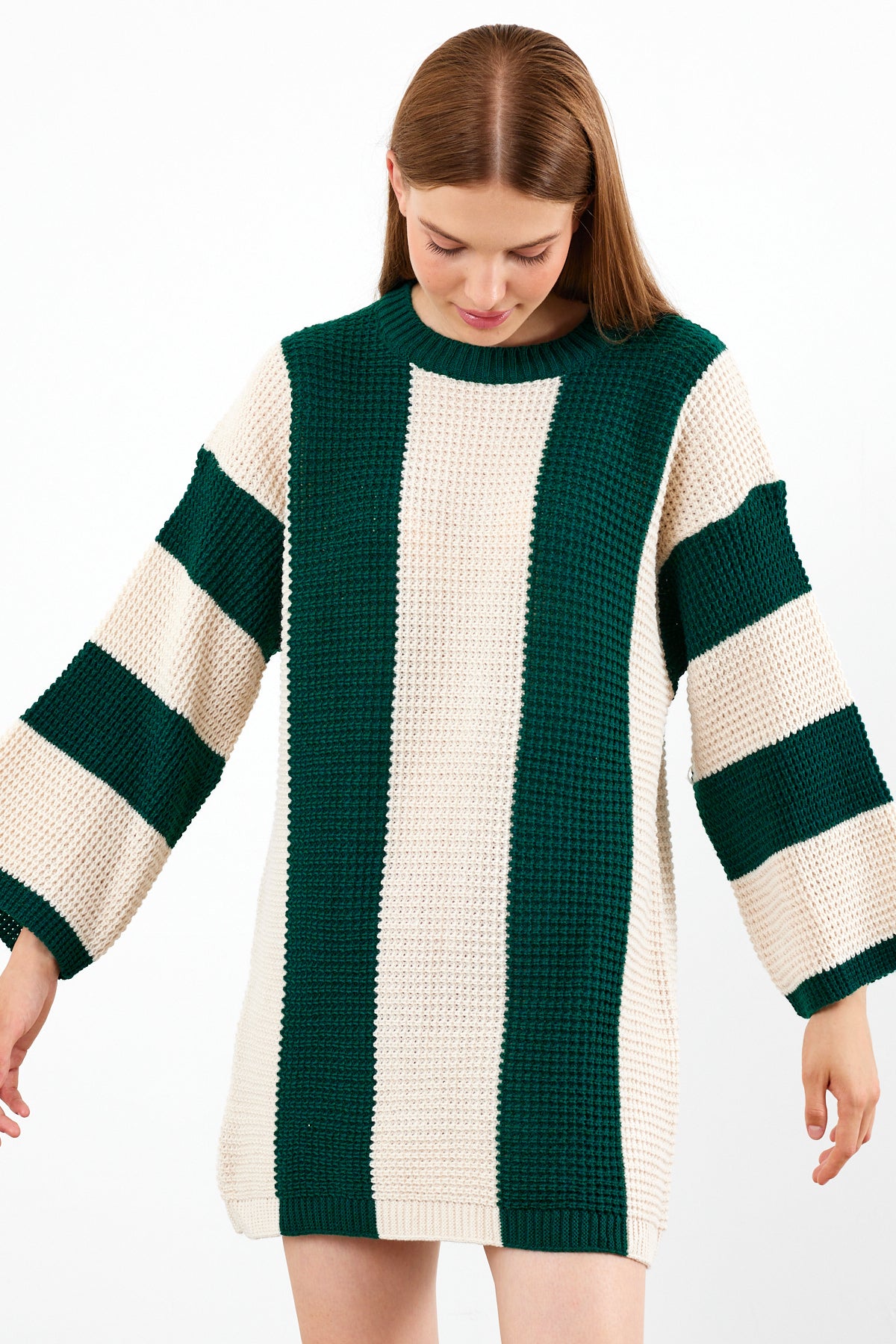 Knit Striped Mini Dress Knit Tunic Wide Striped- SKU: 3880