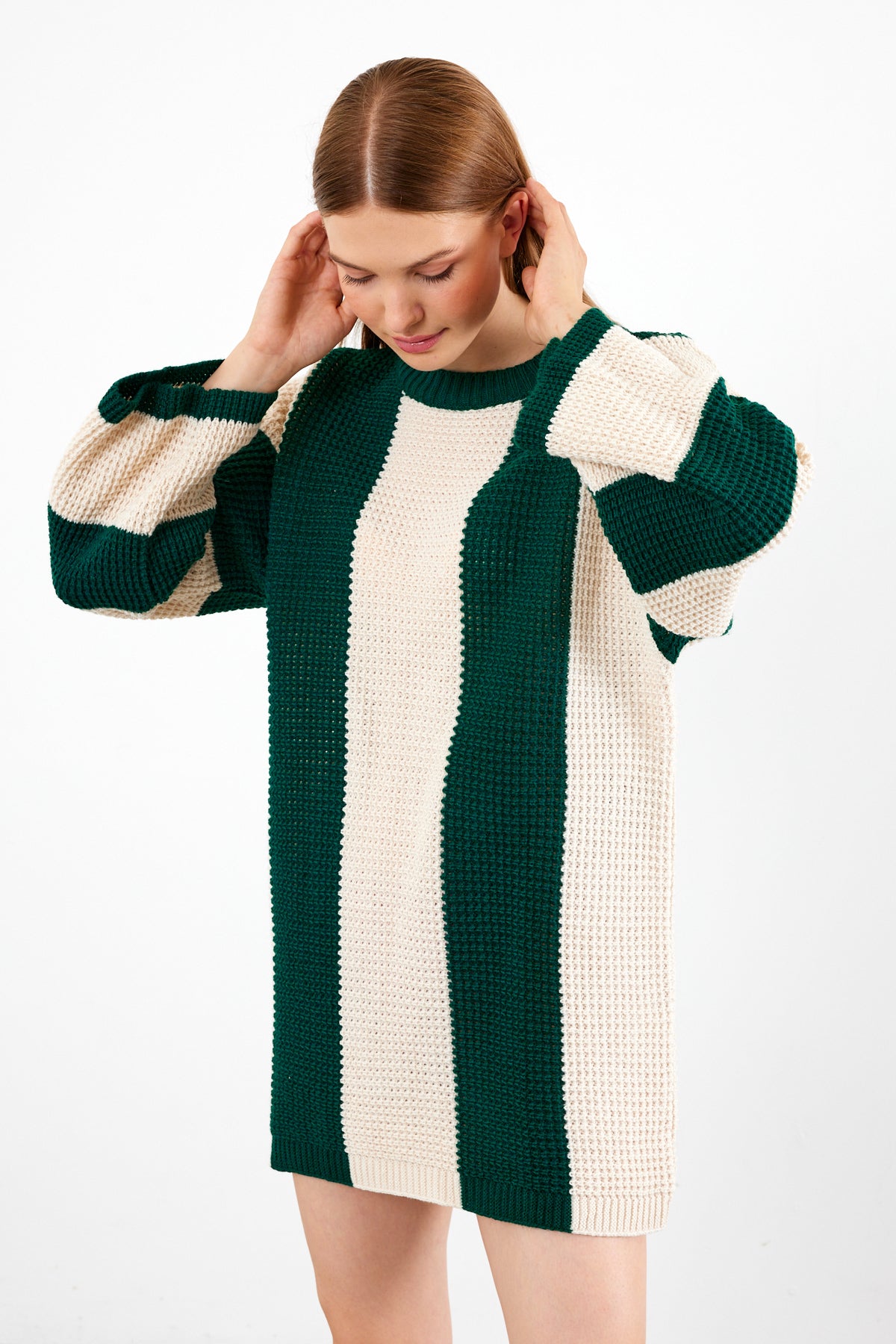 Knit Striped Mini Dress Knit Tunic Wide Striped- SKU: 3880