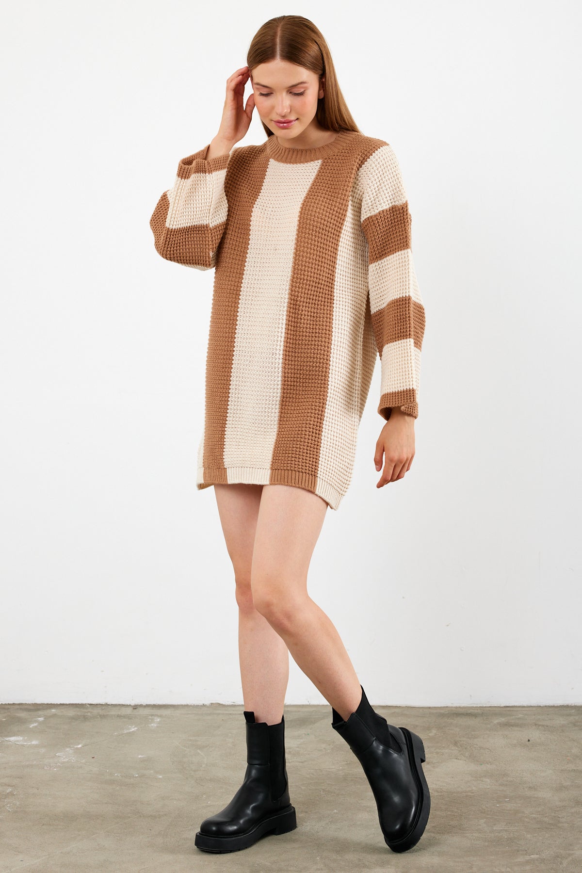 Knit Striped Mini Dress Knit Tunic Wide Striped- SKU: 3880