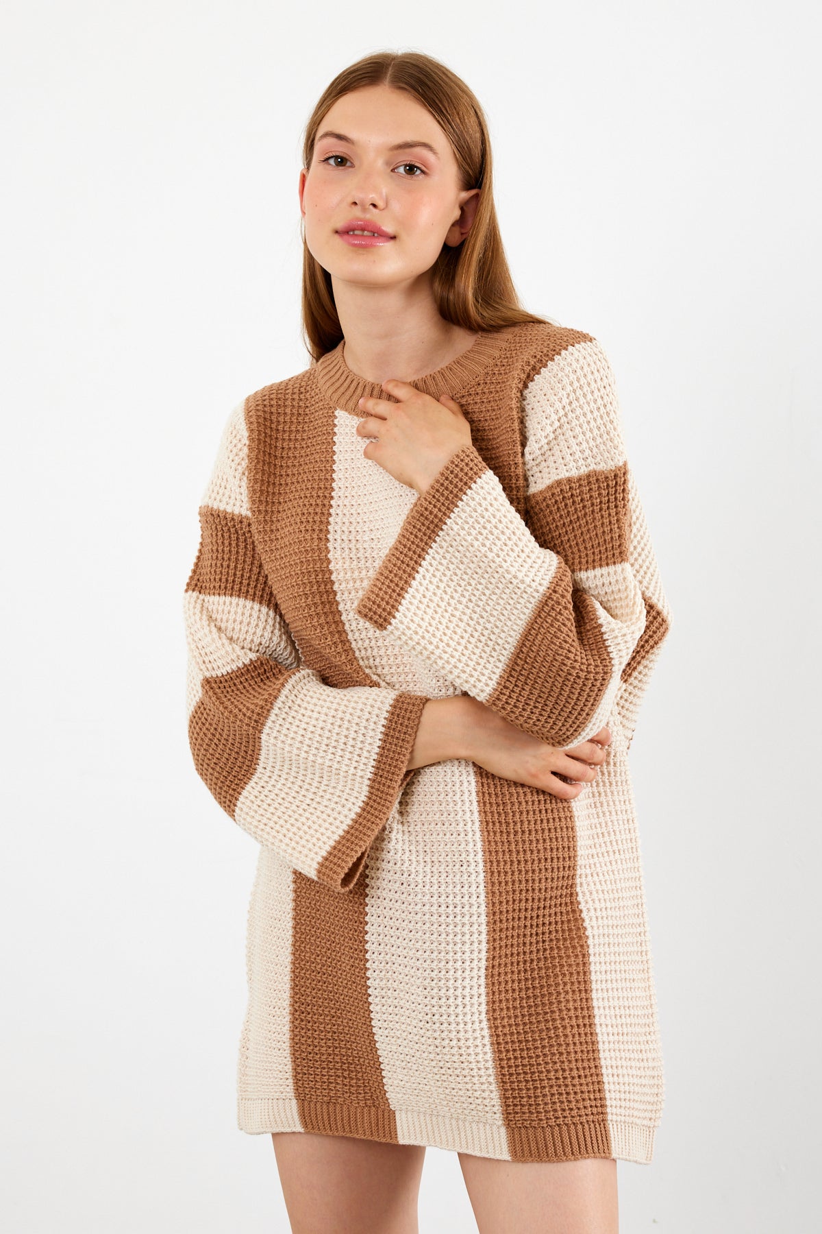 Knit Striped Mini Dress Knit Tunic Wide Striped- SKU: 3880