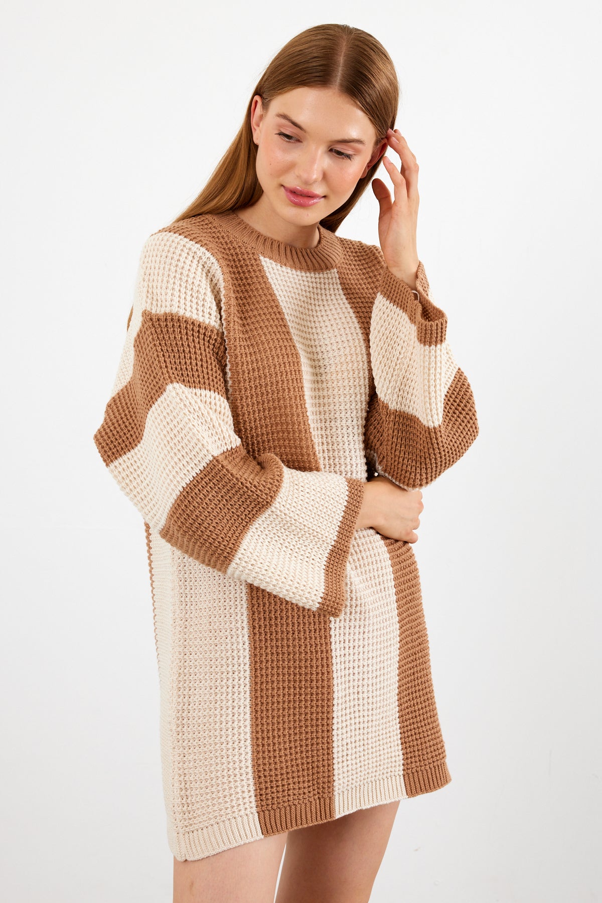 Knit Striped Mini Dress Knit Tunic Wide Striped- SKU: 3880