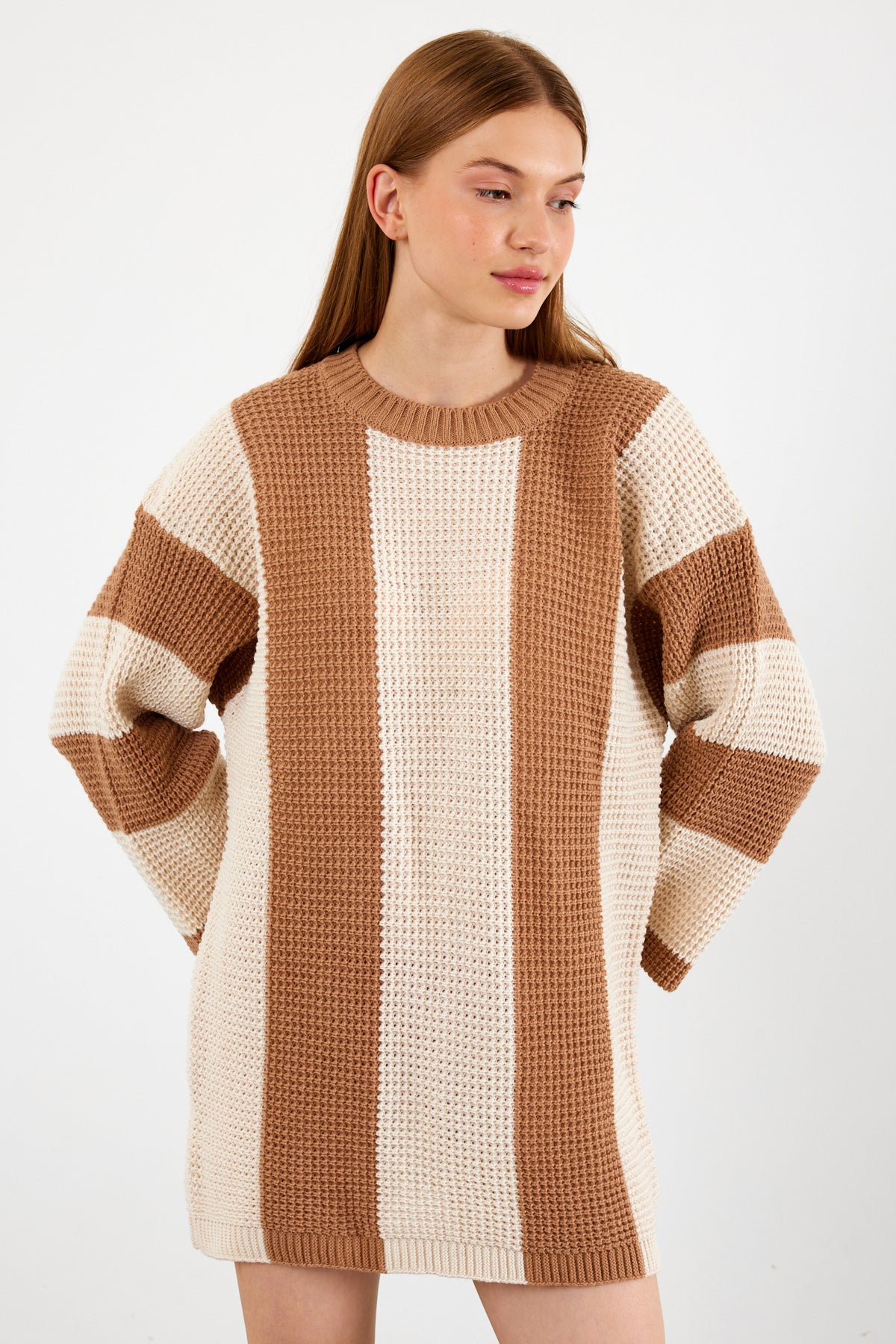 Knit Striped Mini Dress Knit Tunic Wide Striped- SKU: 3880