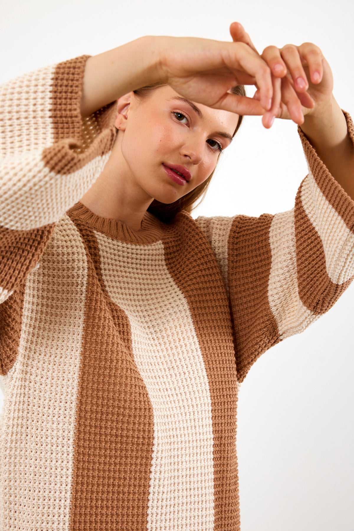 Knit Striped Mini Dress Knit Tunic Wide Striped- SKU: 3880