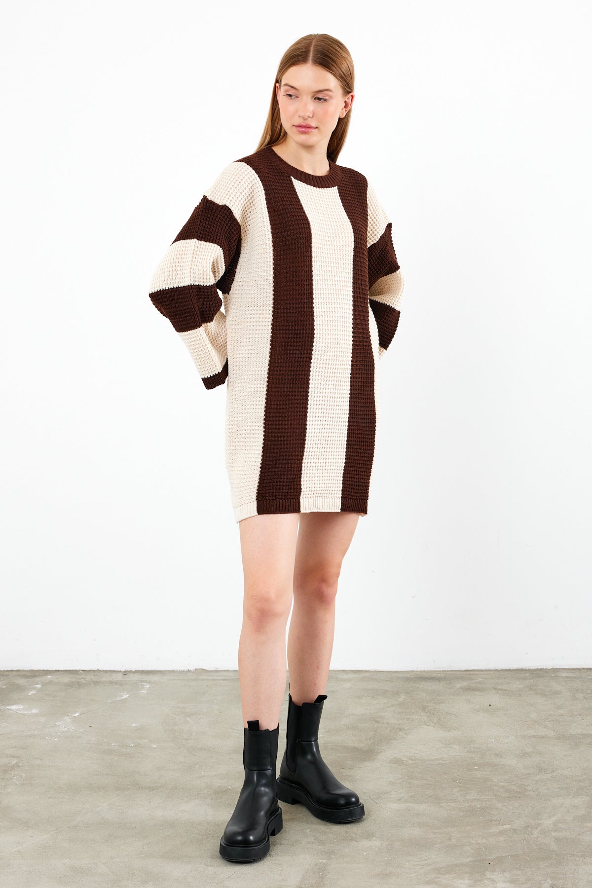 Knit Striped Mini Dress Knit Tunic Wide Striped- SKU: 3880