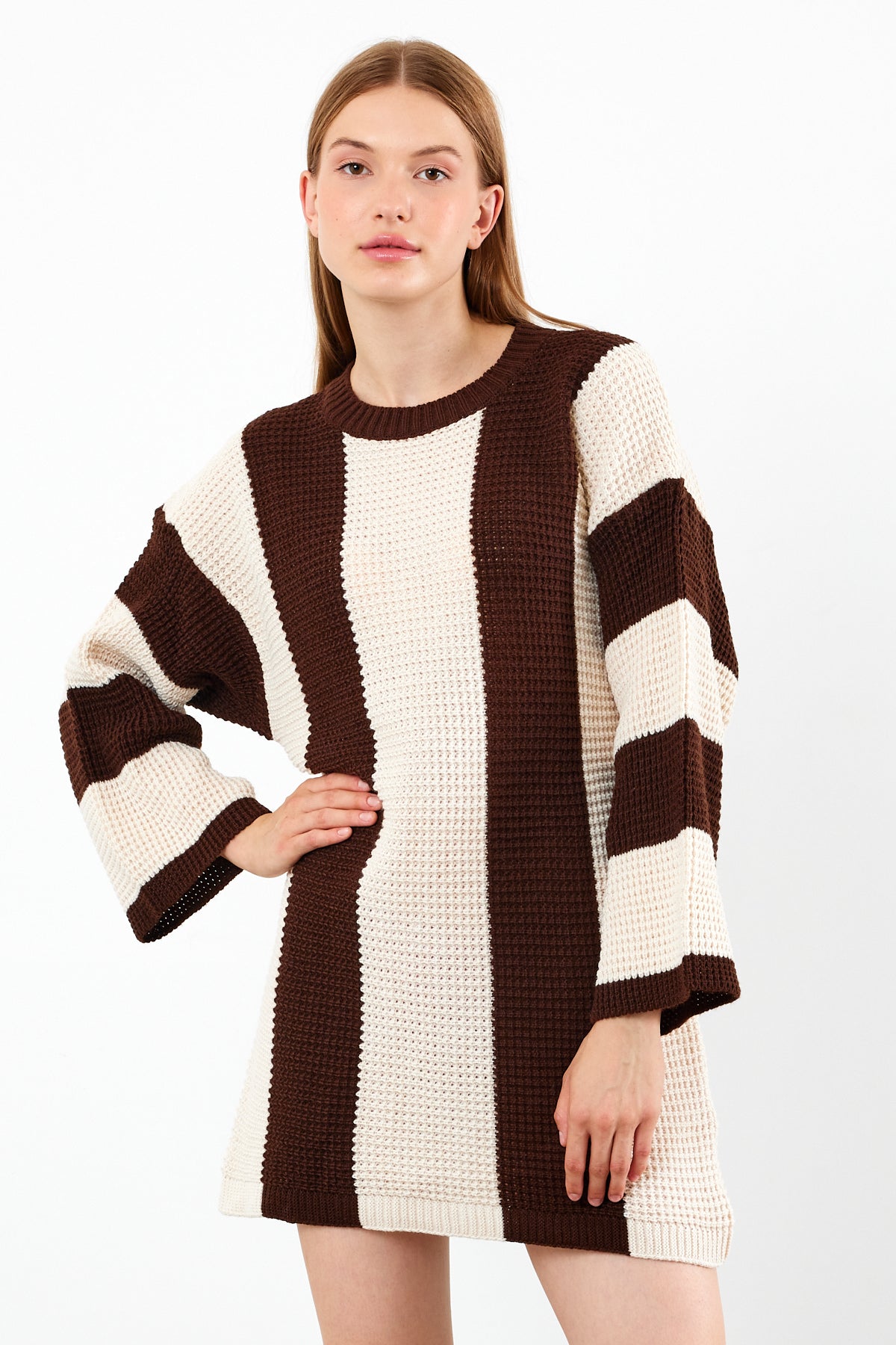 Knit Striped Mini Dress Knit Tunic Wide Striped- SKU: 3880