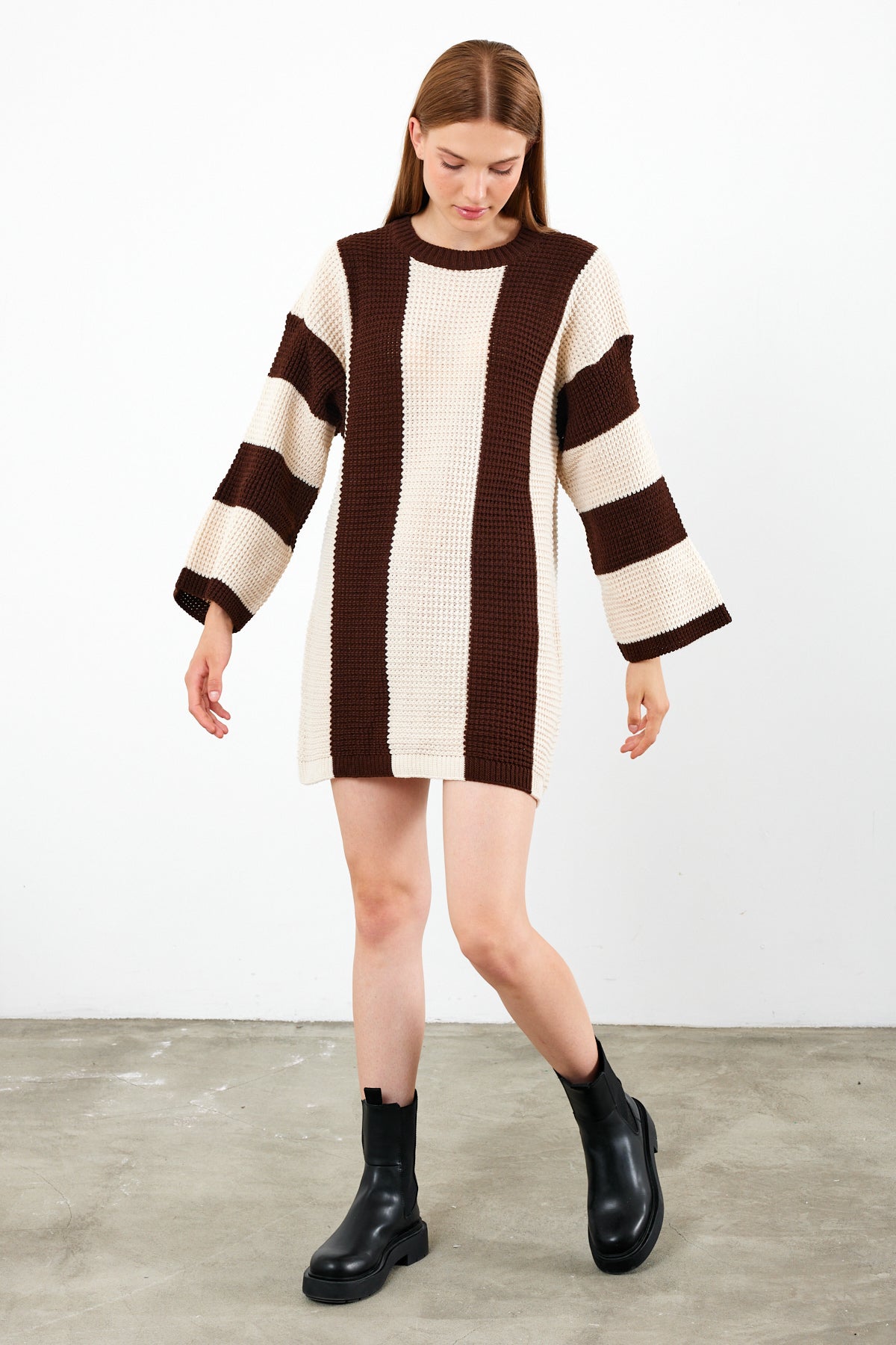 Knit Striped Mini Dress Knit Tunic Wide Striped- SKU: 3880