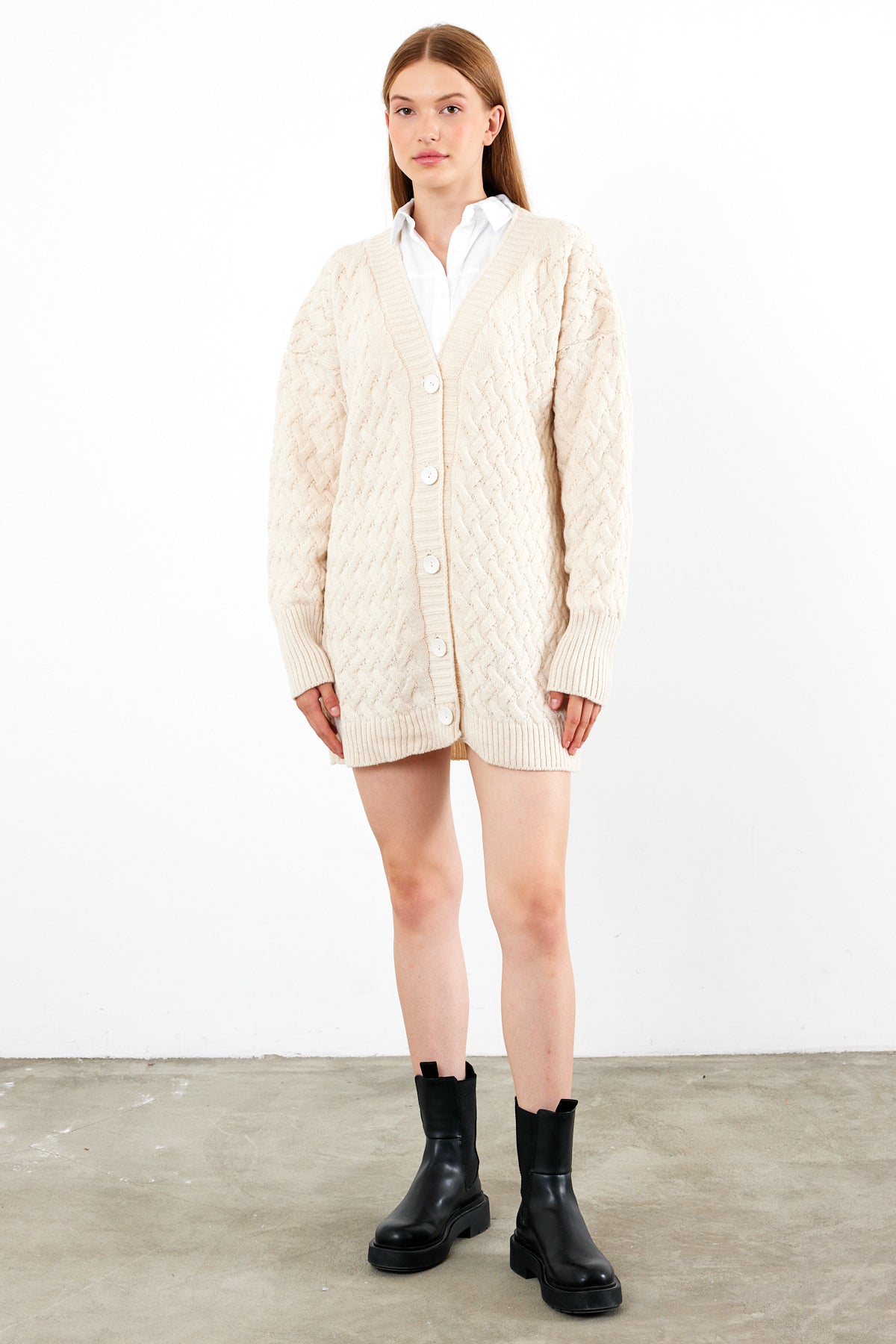 Mid Length Knit Cardigan Detailed- SKU: 3690