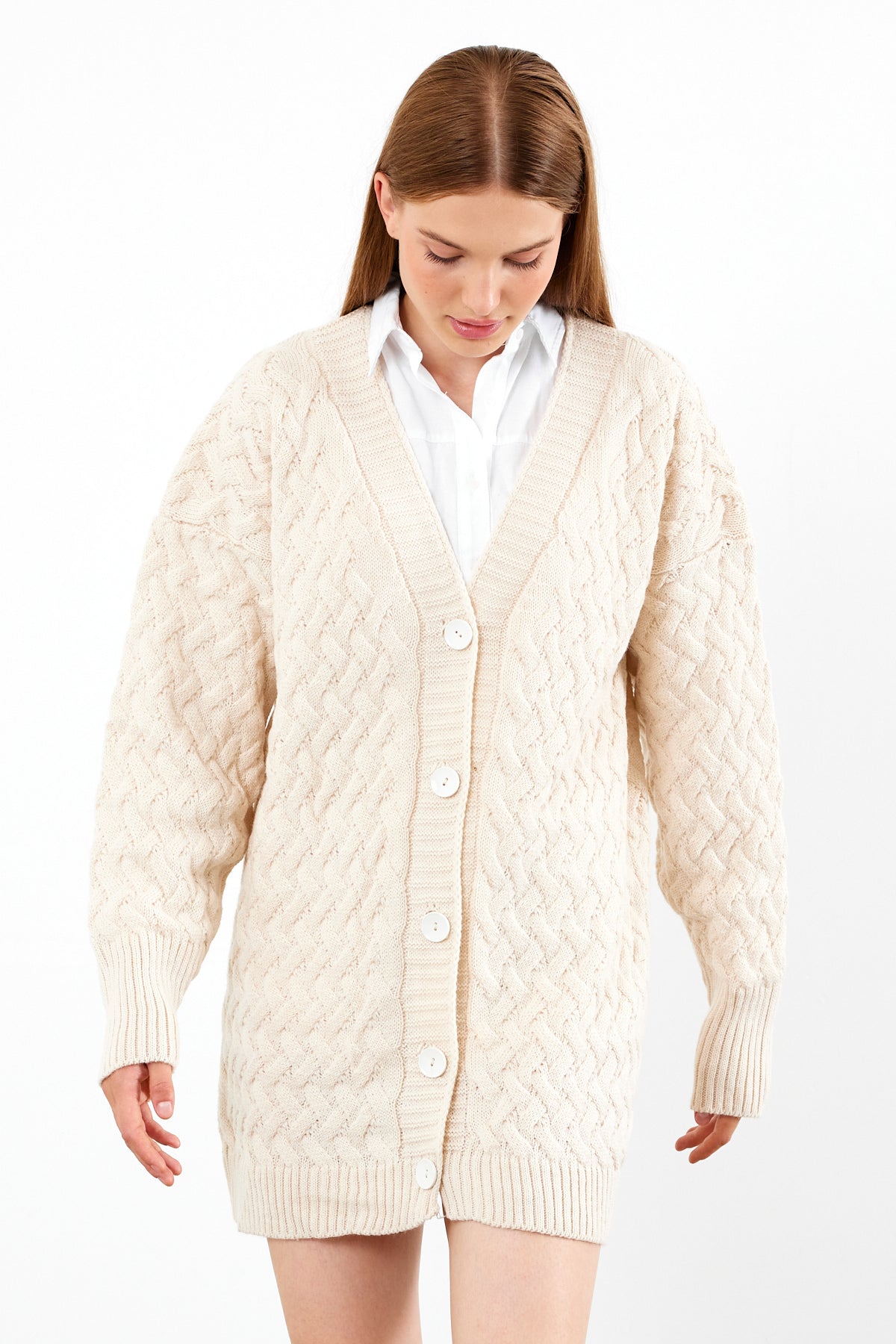 Mid Length Knit Cardigan Detailed- SKU: 3690