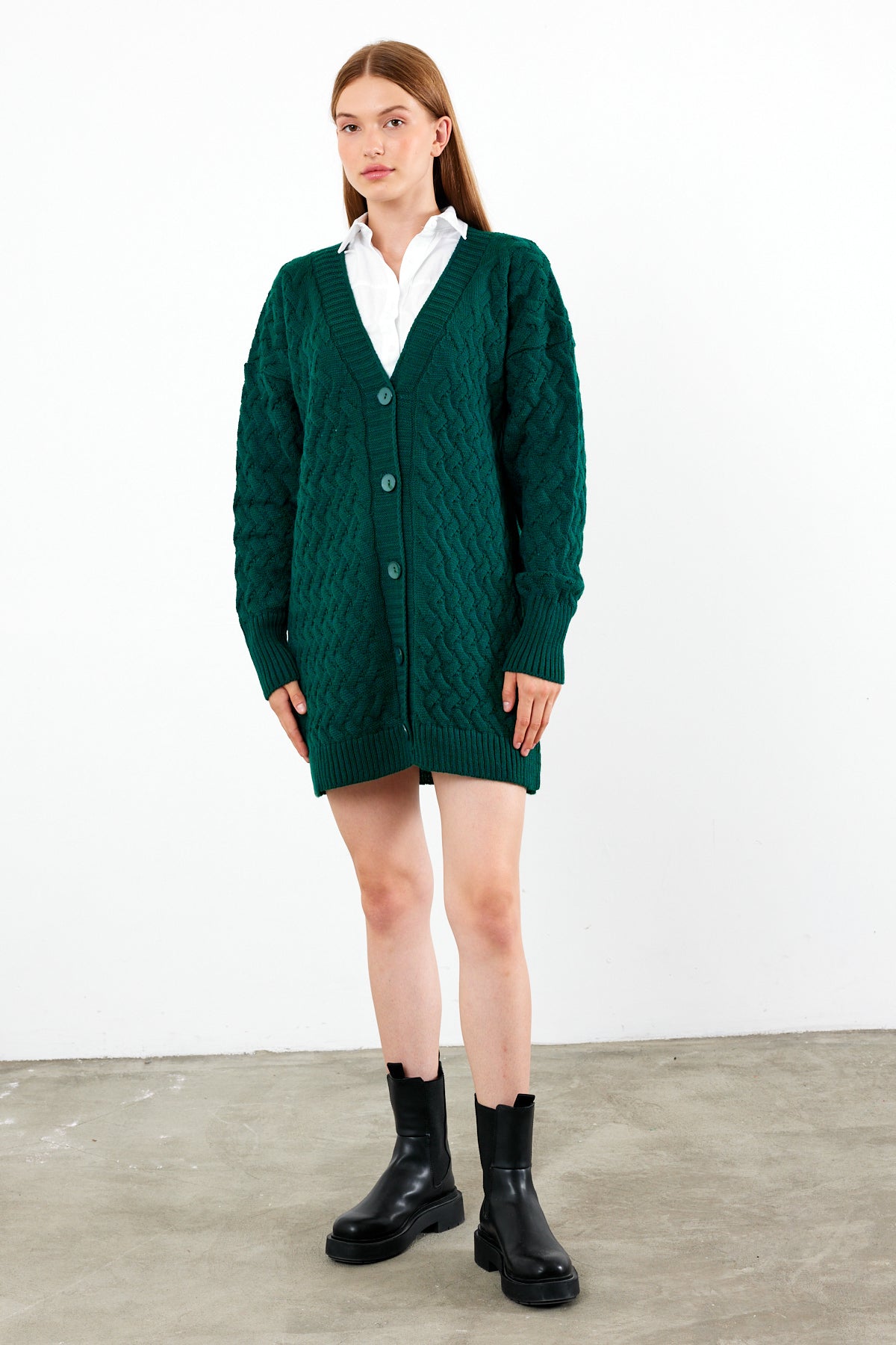 Mid Length Knit Cardigan Detailed- SKU: 3690