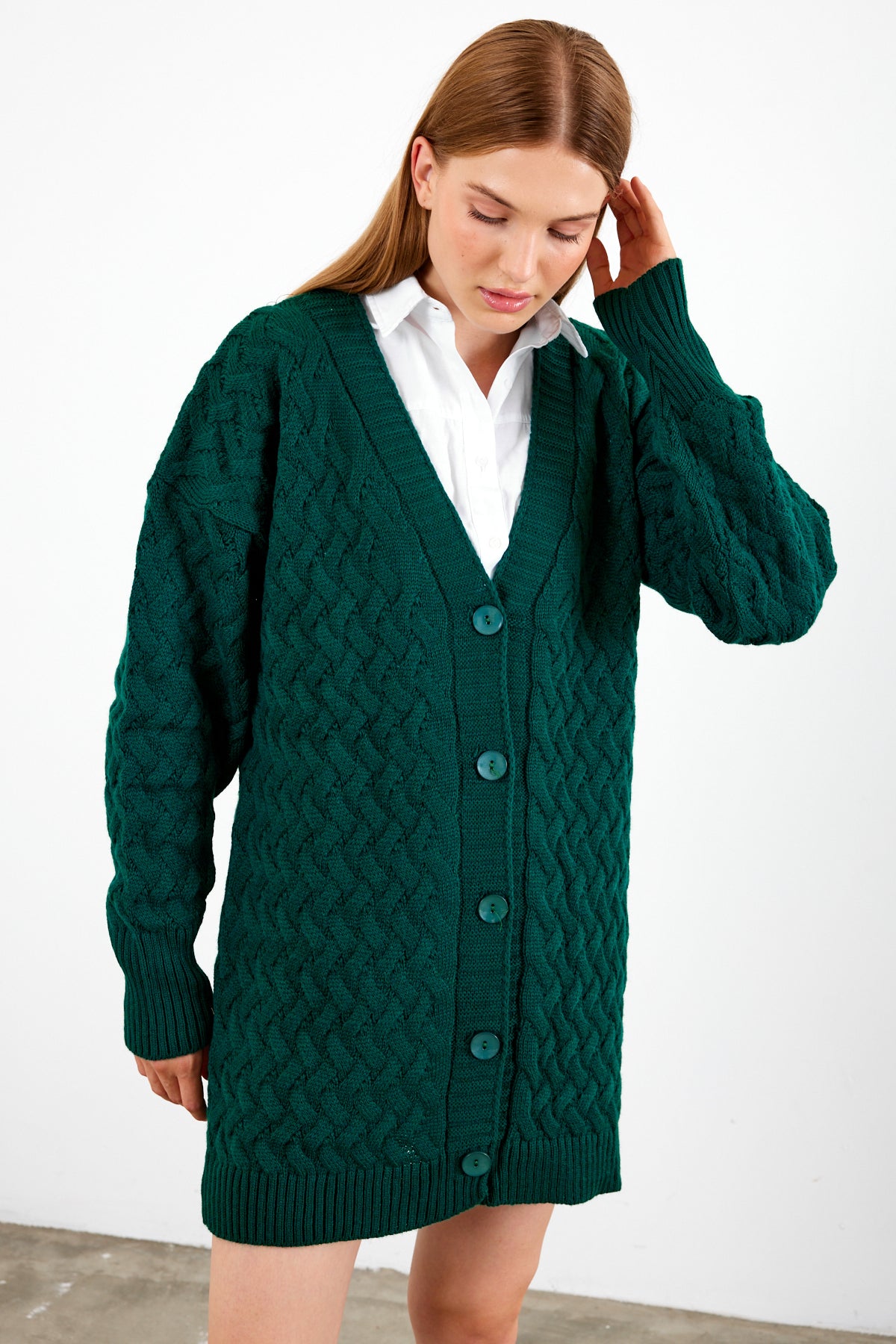 Mid Length Knit Cardigan Detailed- SKU: 3690