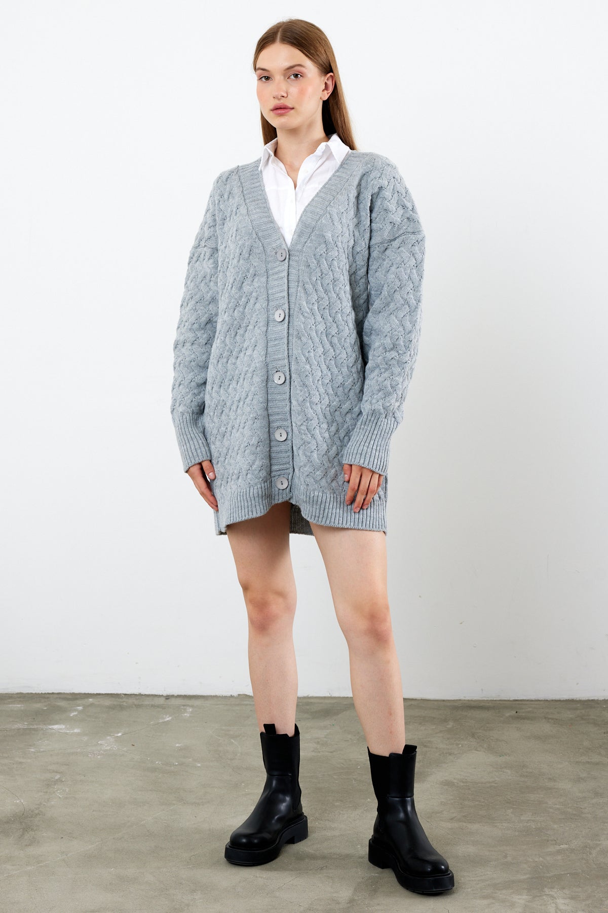 Mid Length Knit Cardigan Detailed- SKU: 3690