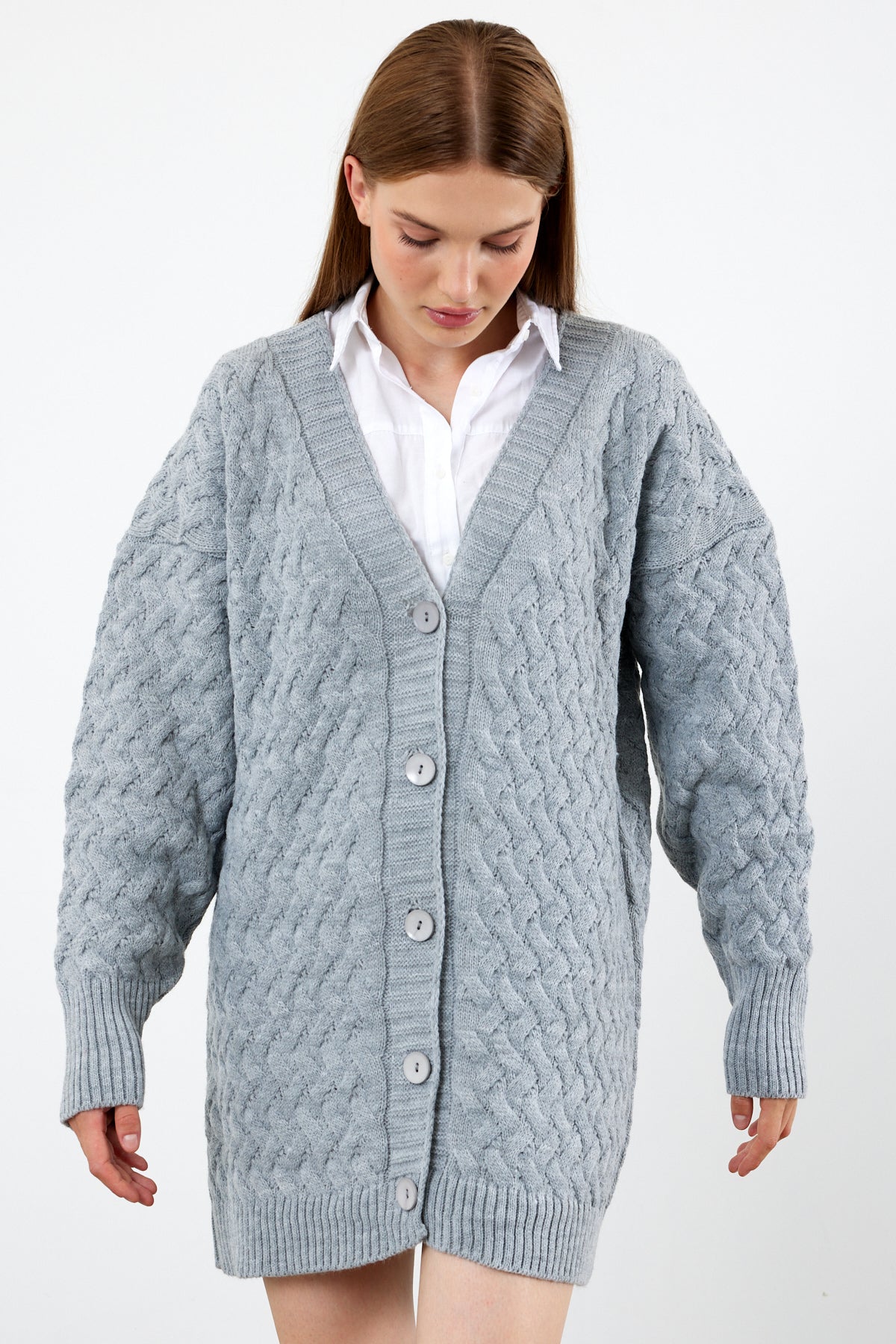 Mid Length Knit Cardigan Detailed- SKU: 3690