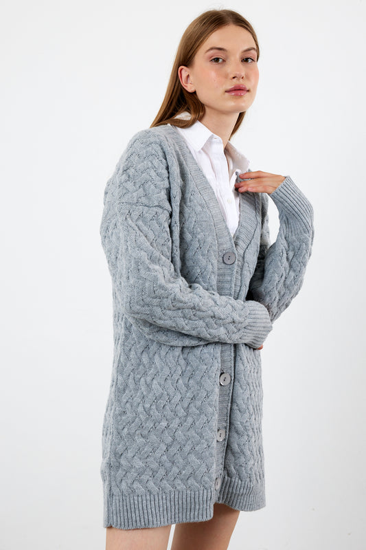 Mid Length Knit Cardigan Detailed- SKU: 3690