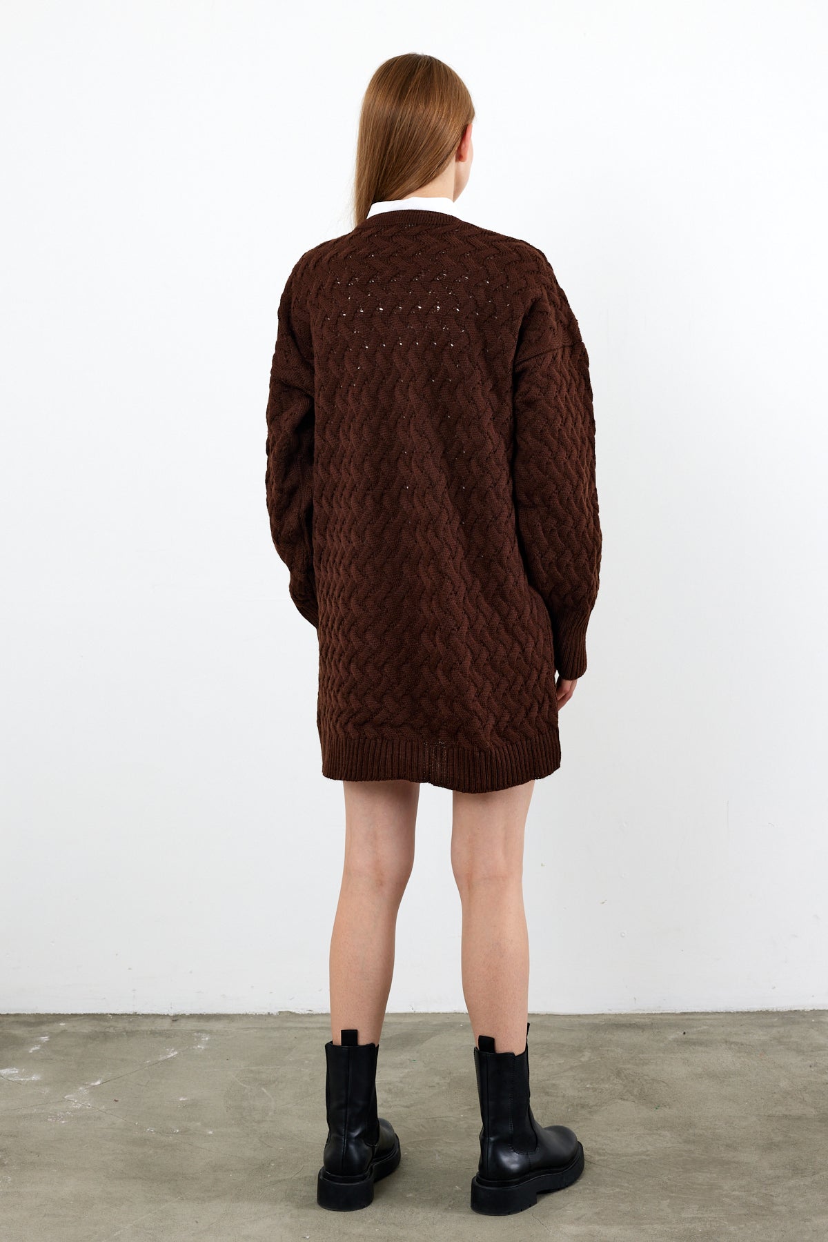 Mid Length Knit Cardigan Detailed- SKU: 3690