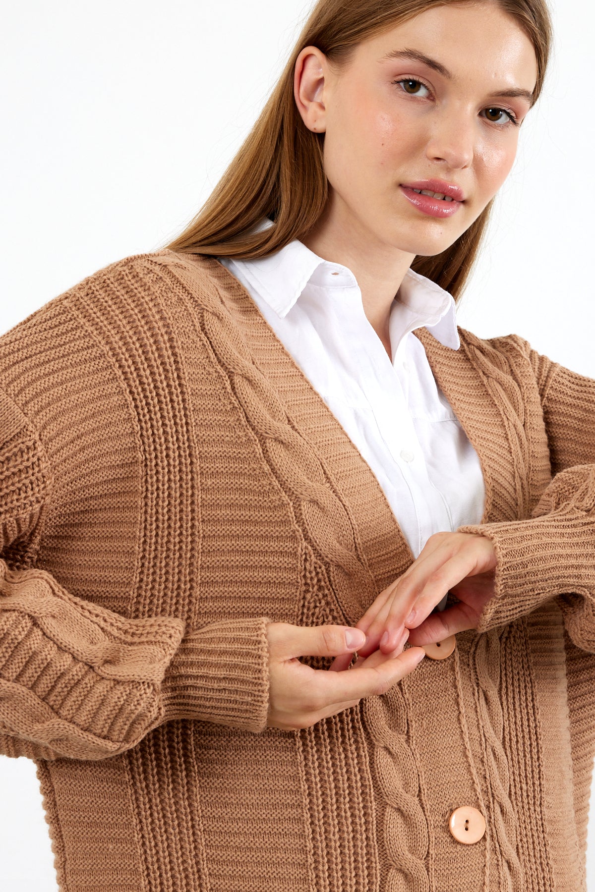 Long Length Knit Cardigan Knit Detailed Duster Solid Color - SKU: 3670