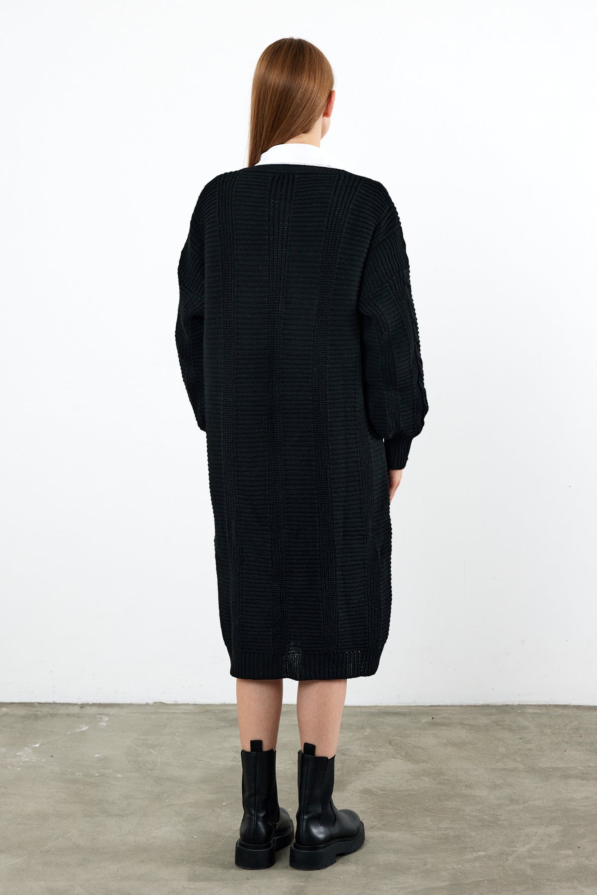 Long Length Knit Cardigan Knit Detailed Duster Solid Color - SKU: 3670