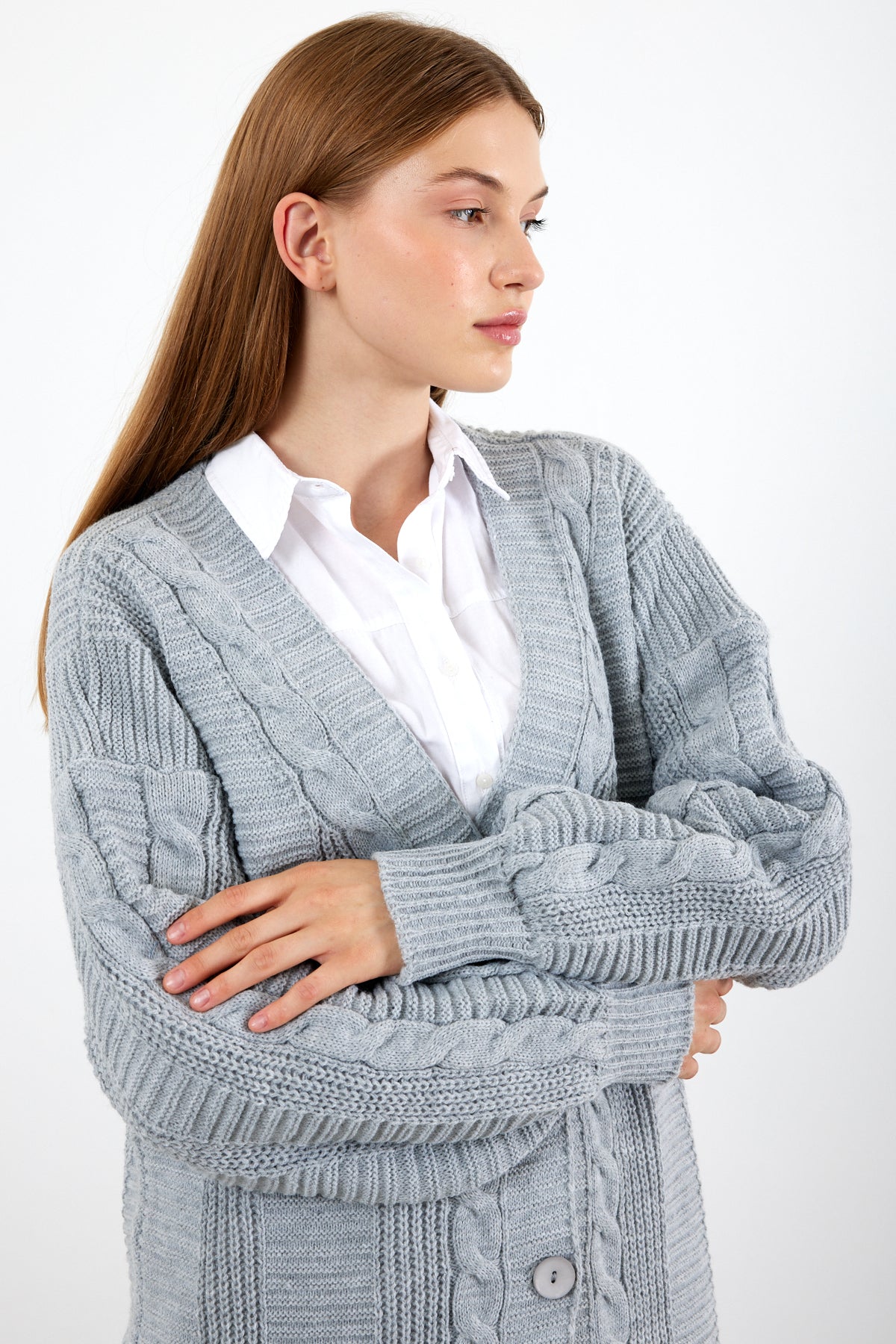 Long Length Knit Cardigan Knit Detailed Duster Solid Color - SKU: 3670