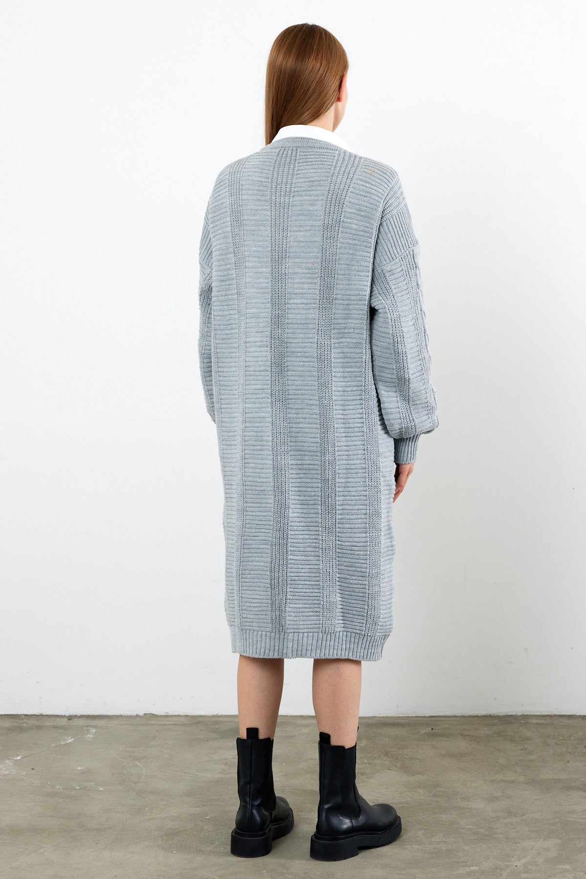 Long Length Knit Cardigan Knit Detailed Duster Solid Color - SKU: 3670