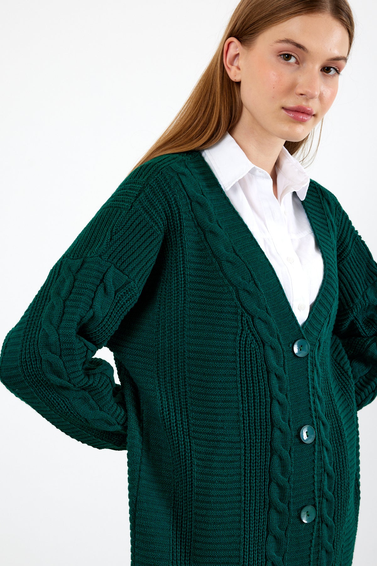 Long Length Knit Cardigan Knit Detailed Duster Solid Color - SKU: 3670