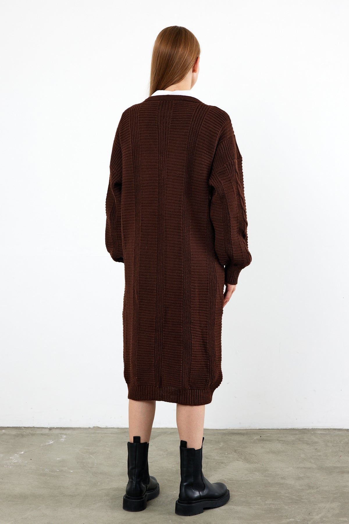 Long Length Knit Cardigan Knit Detailed Duster Solid Color - SKU: 3670