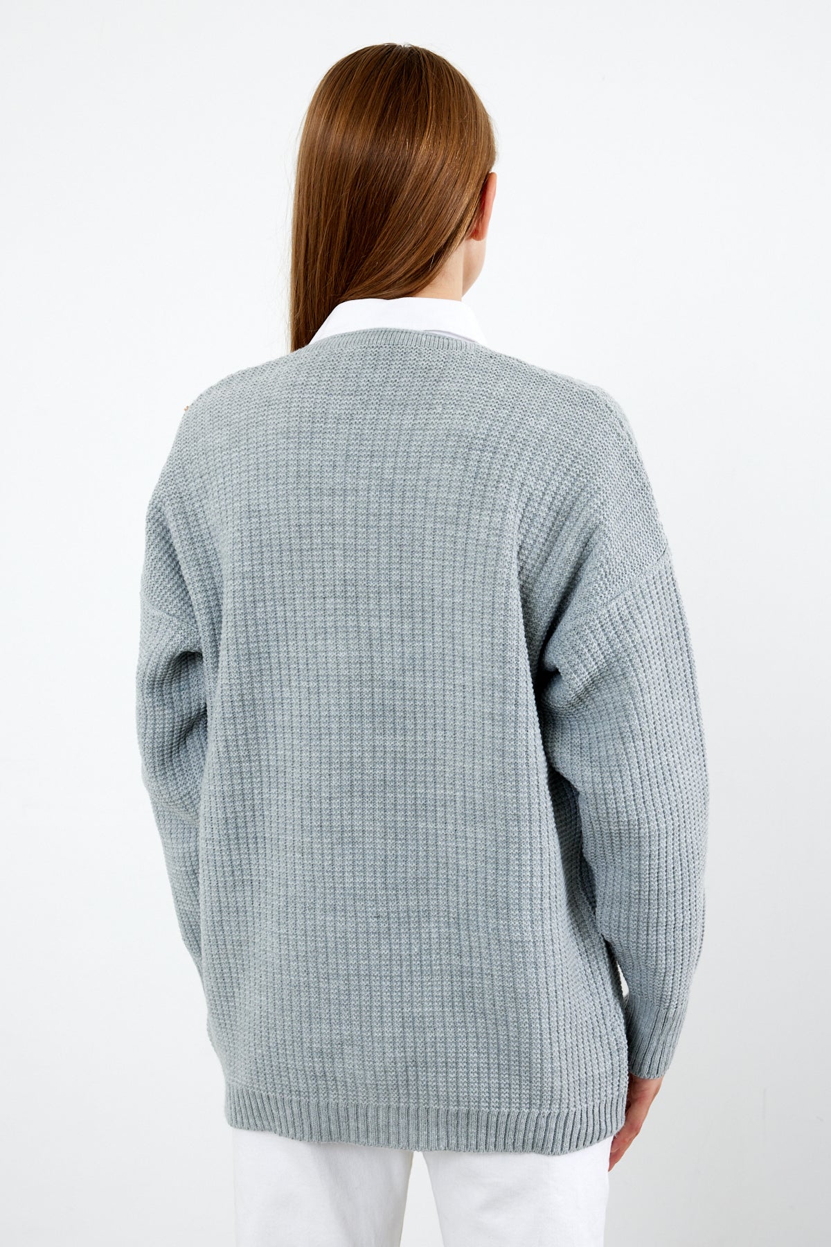 Middle Length Knit Cardigan Flower Embroidery Detailed - SKU: 3830