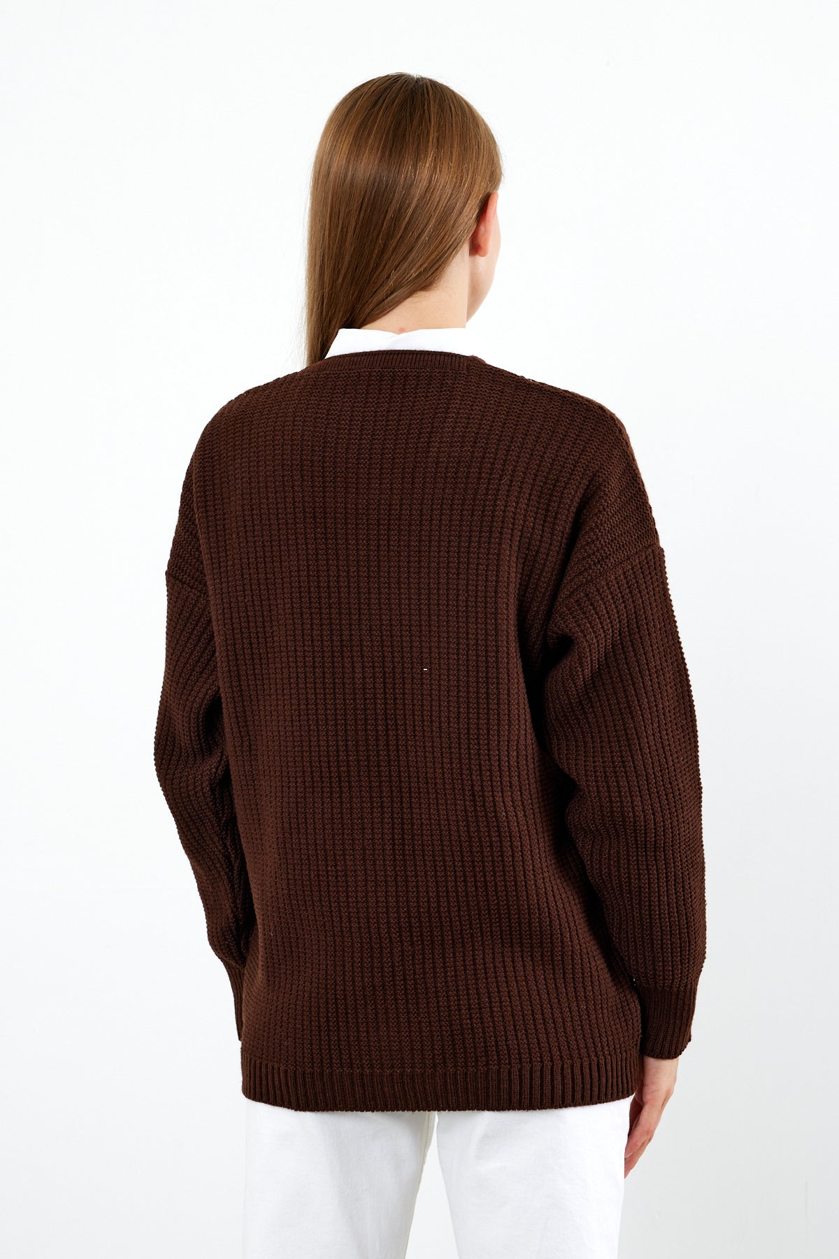 Middle Length Knit Cardigan Flower Embroidery Detailed - SKU: 3830