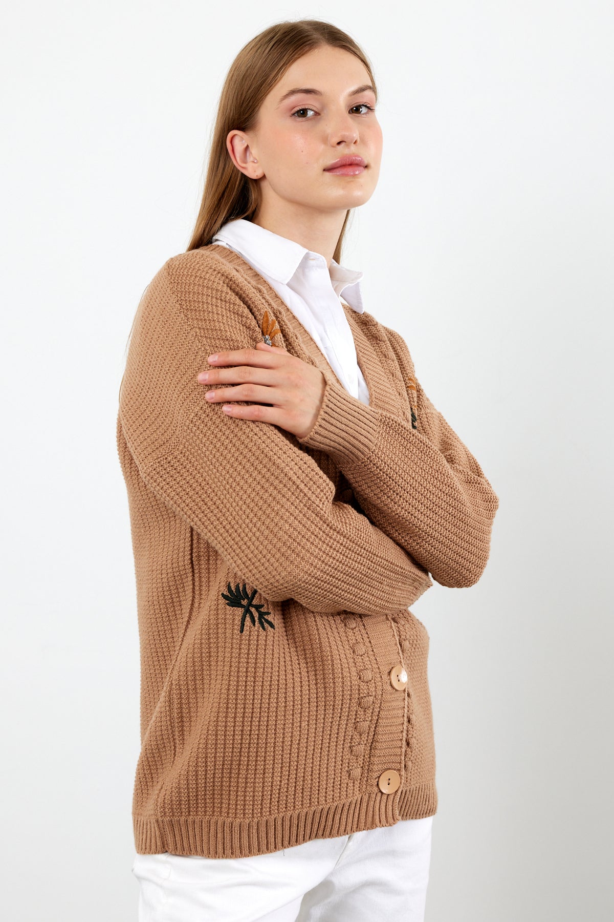 Flower Knitted Knit Cardigan Mid Length Knit Cardigan- SKU: 3810