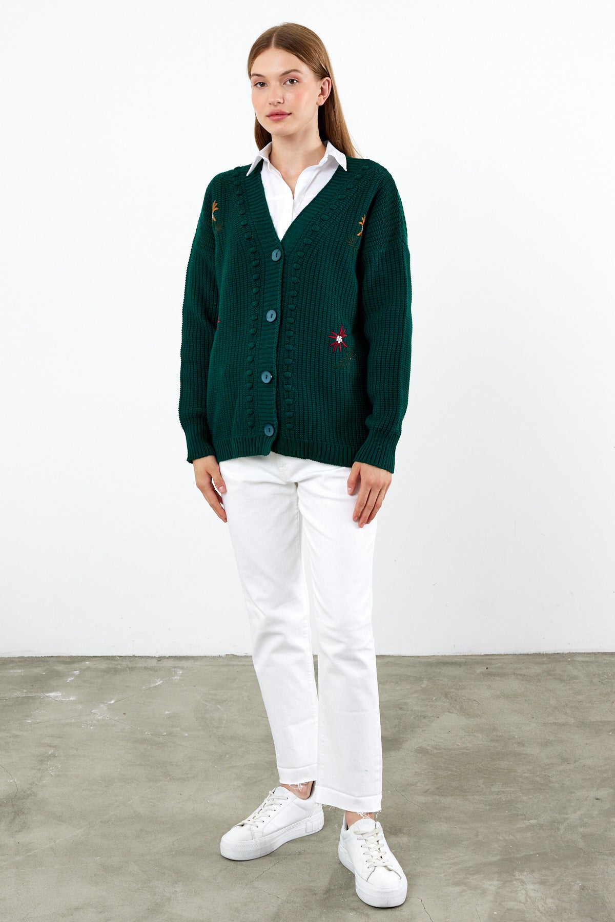 Flower Knitted Knit Cardigan Mid Length Knit Cardigan- SKU: 3810