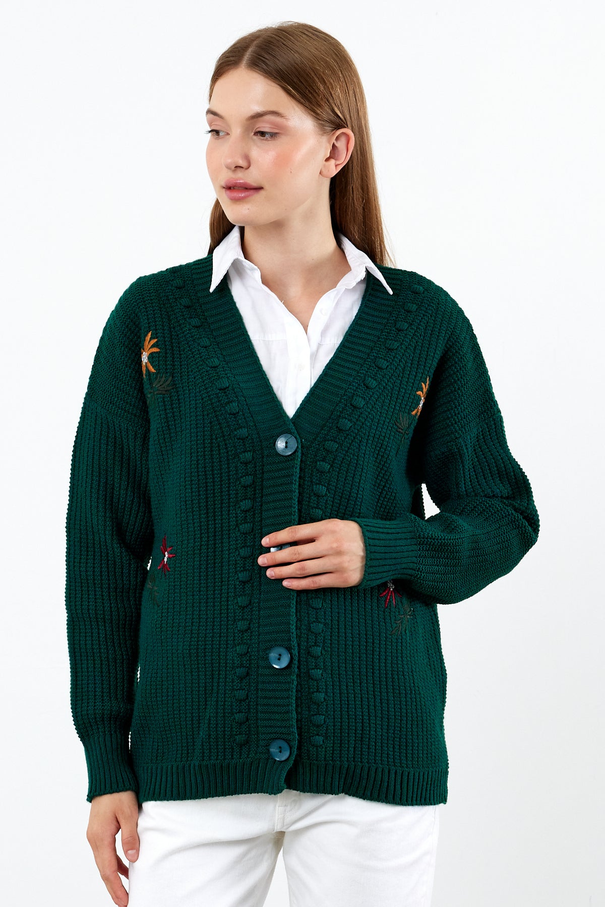 Flower Knitted Knit Cardigan Mid Length Knit Cardigan- SKU: 3810