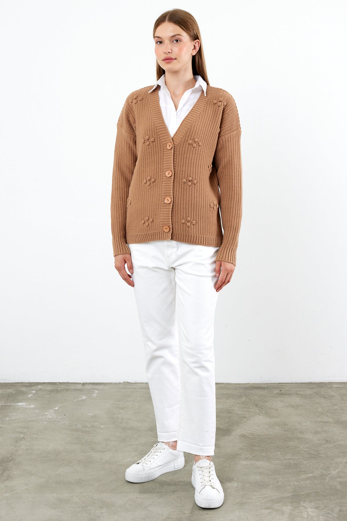Short Knit Cardigan Solid Color Knit Detailed - SKU: 4002