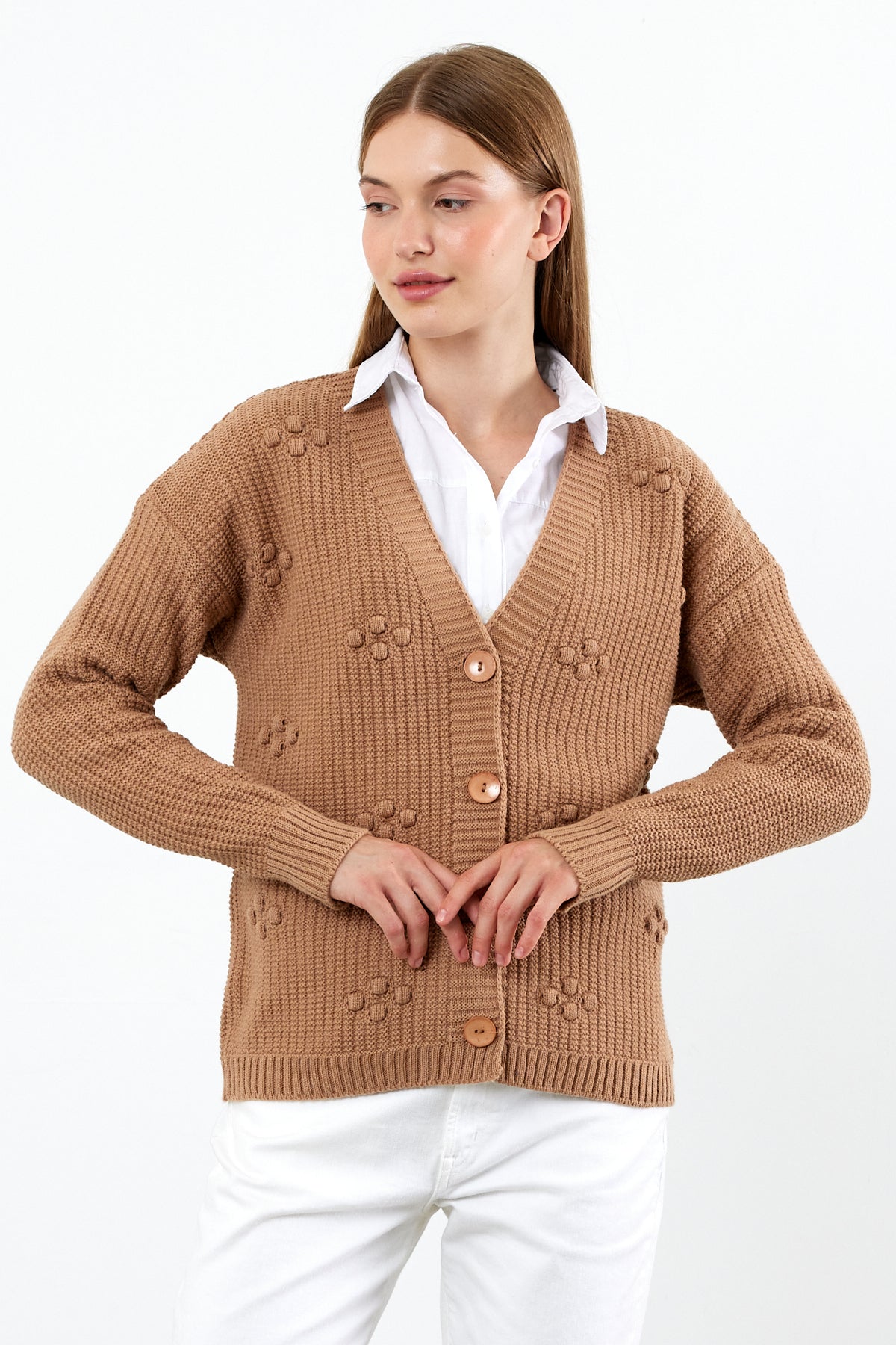 Short Knit Cardigan Solid Color Knit Detailed - SKU: 4002
