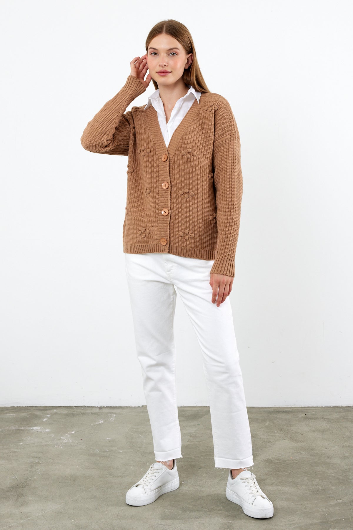 Short Knit Cardigan Solid Color Knit Detailed - SKU: 4002