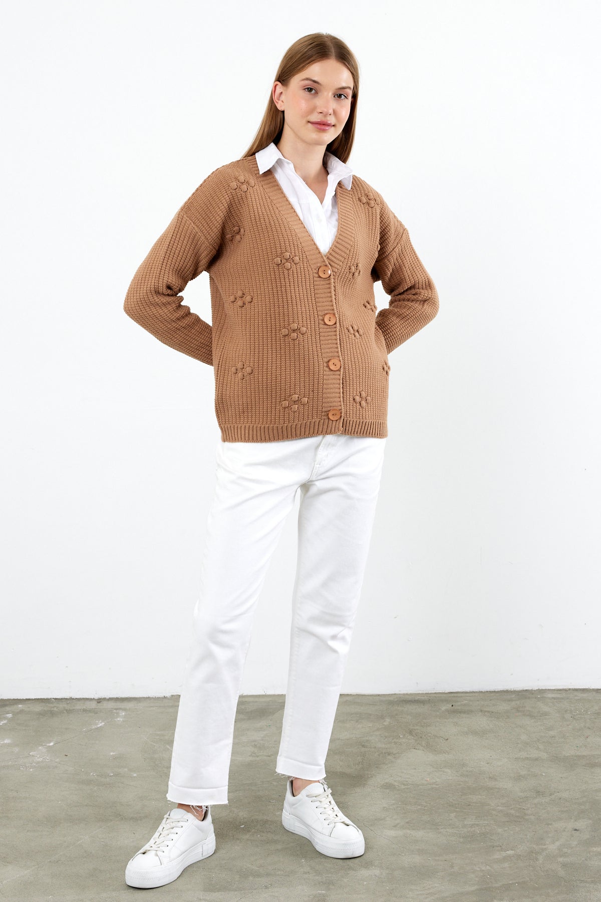 Short Knit Cardigan Solid Color Knit Detailed - SKU: 4002