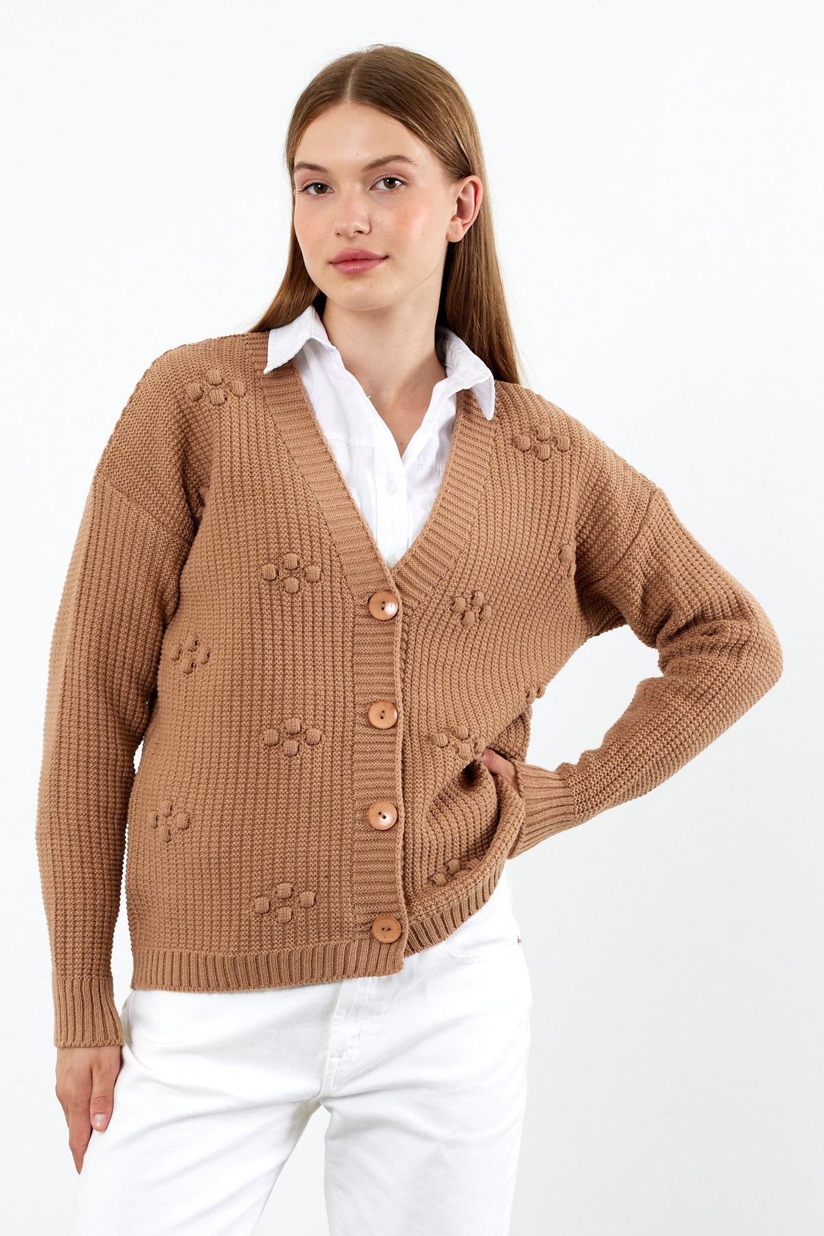 Short Knit Cardigan Solid Color Knit Detailed - SKU: 4002