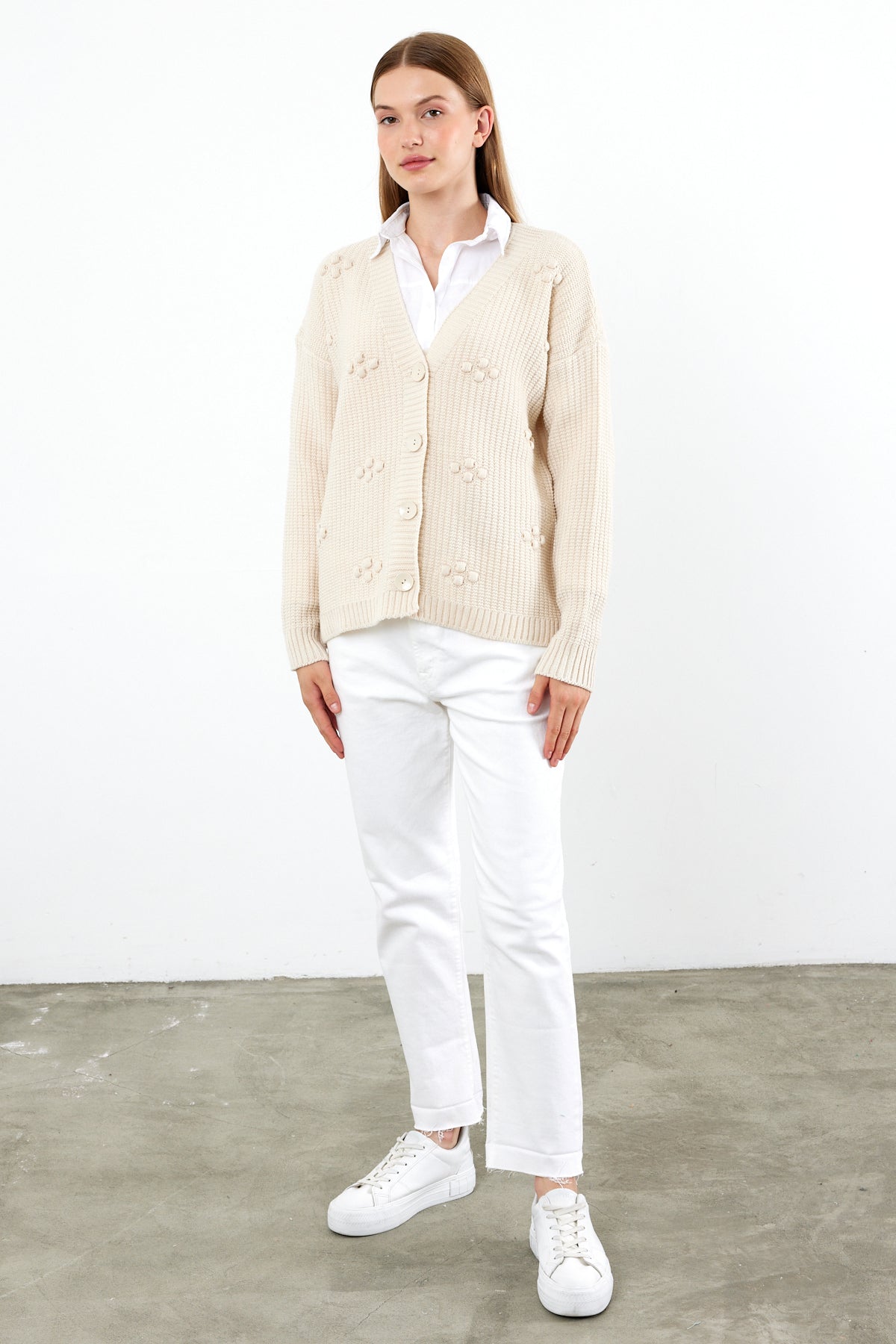 Short Knit Cardigan Solid Color Knit Detailed - SKU: 4002