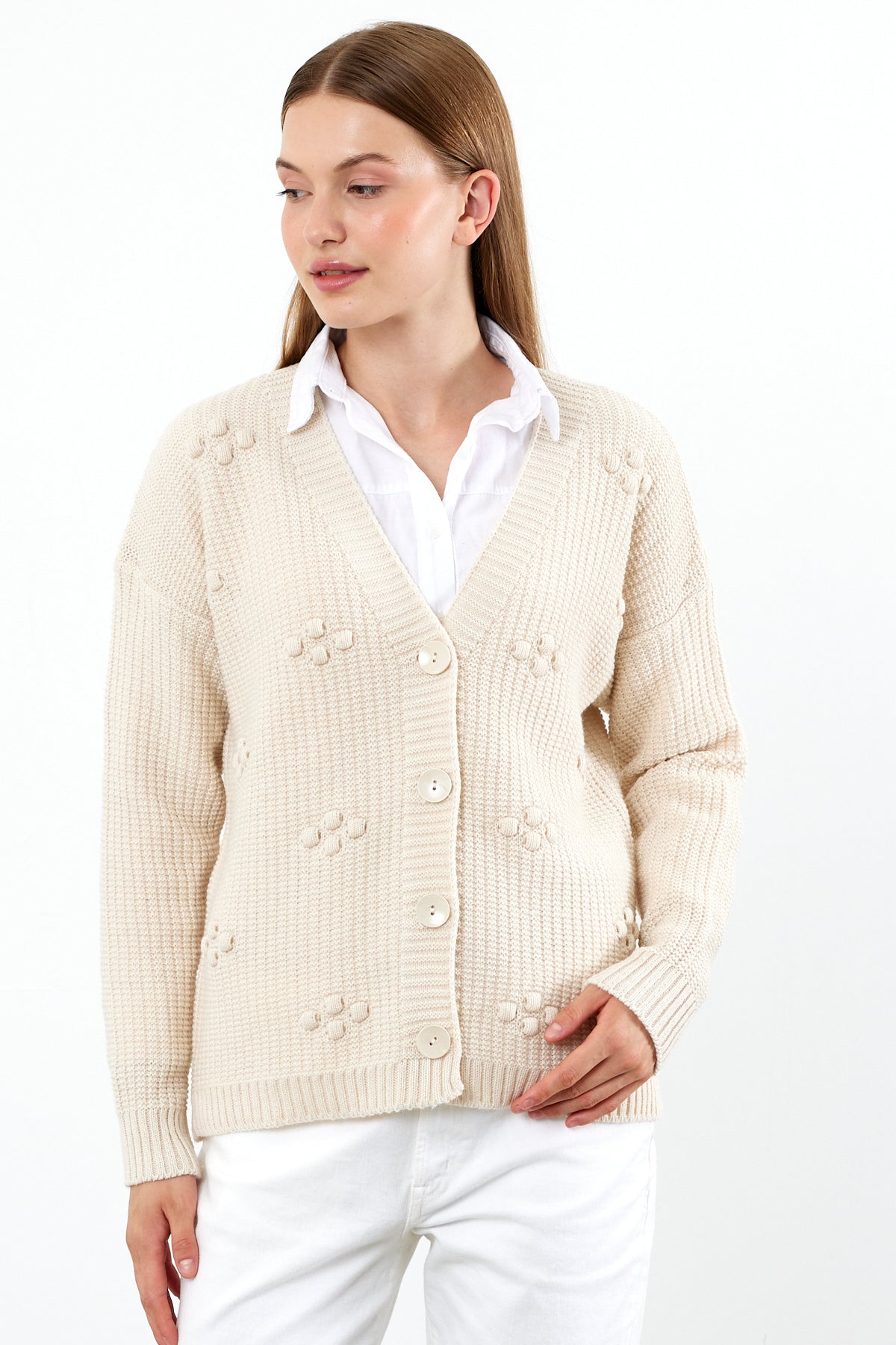 Short Knit Cardigan Solid Color Knit Detailed - SKU: 4002
