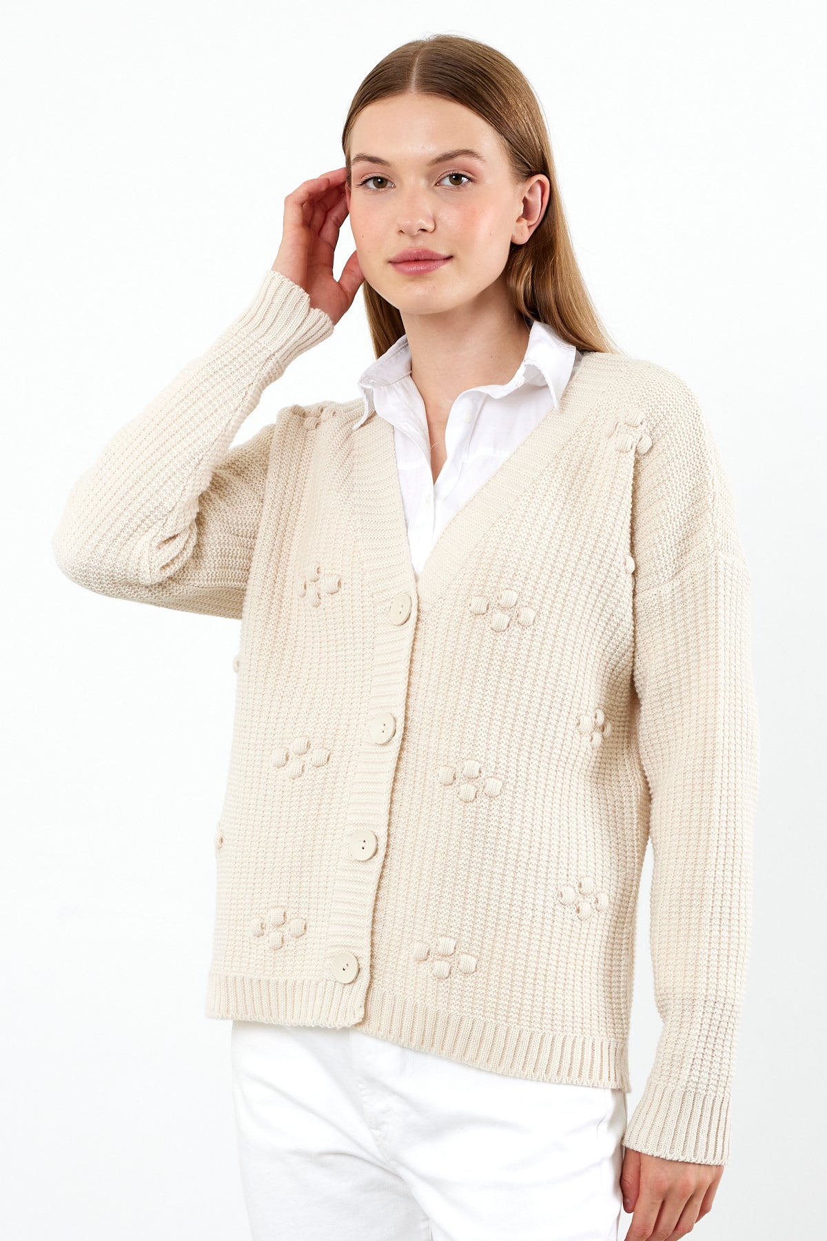 Short Knit Cardigan Solid Color Knit Detailed - SKU: 4002
