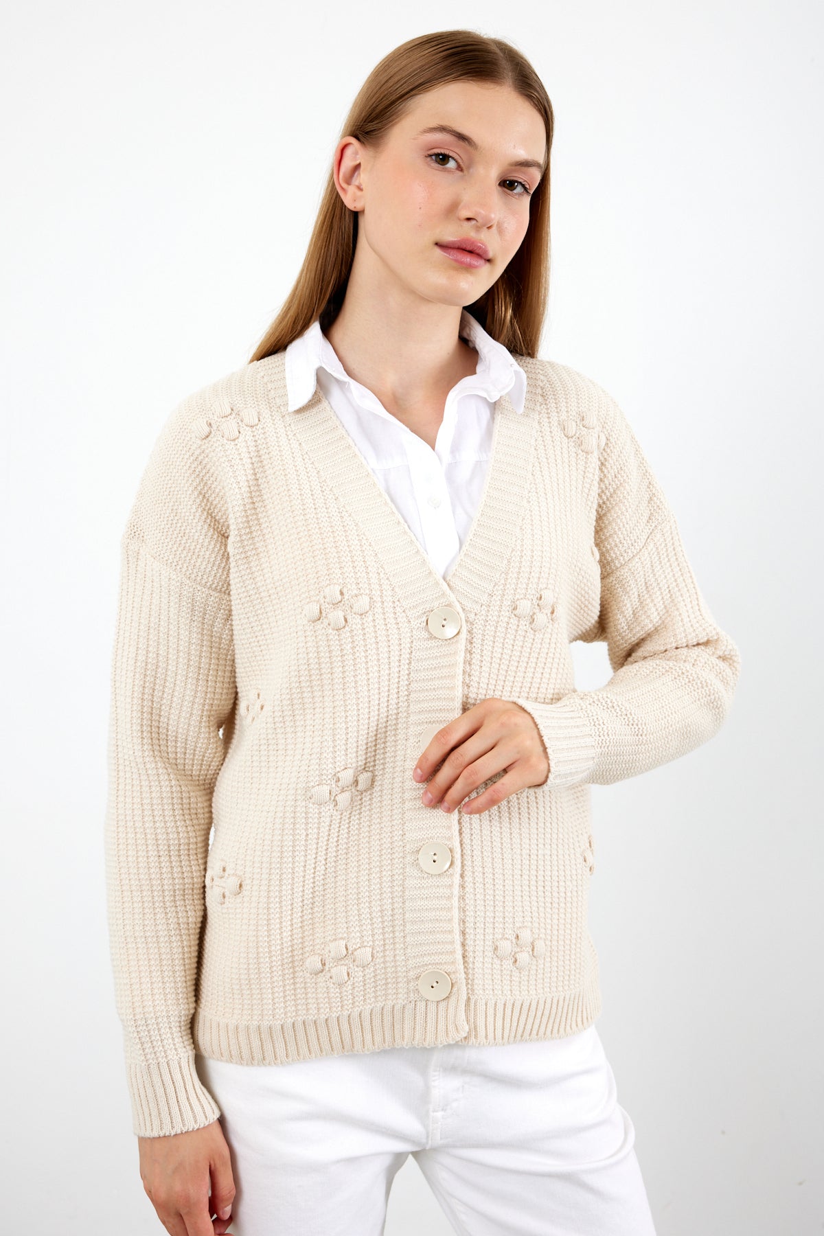 Short Knit Cardigan Solid Color Knit Detailed - SKU: 4002
