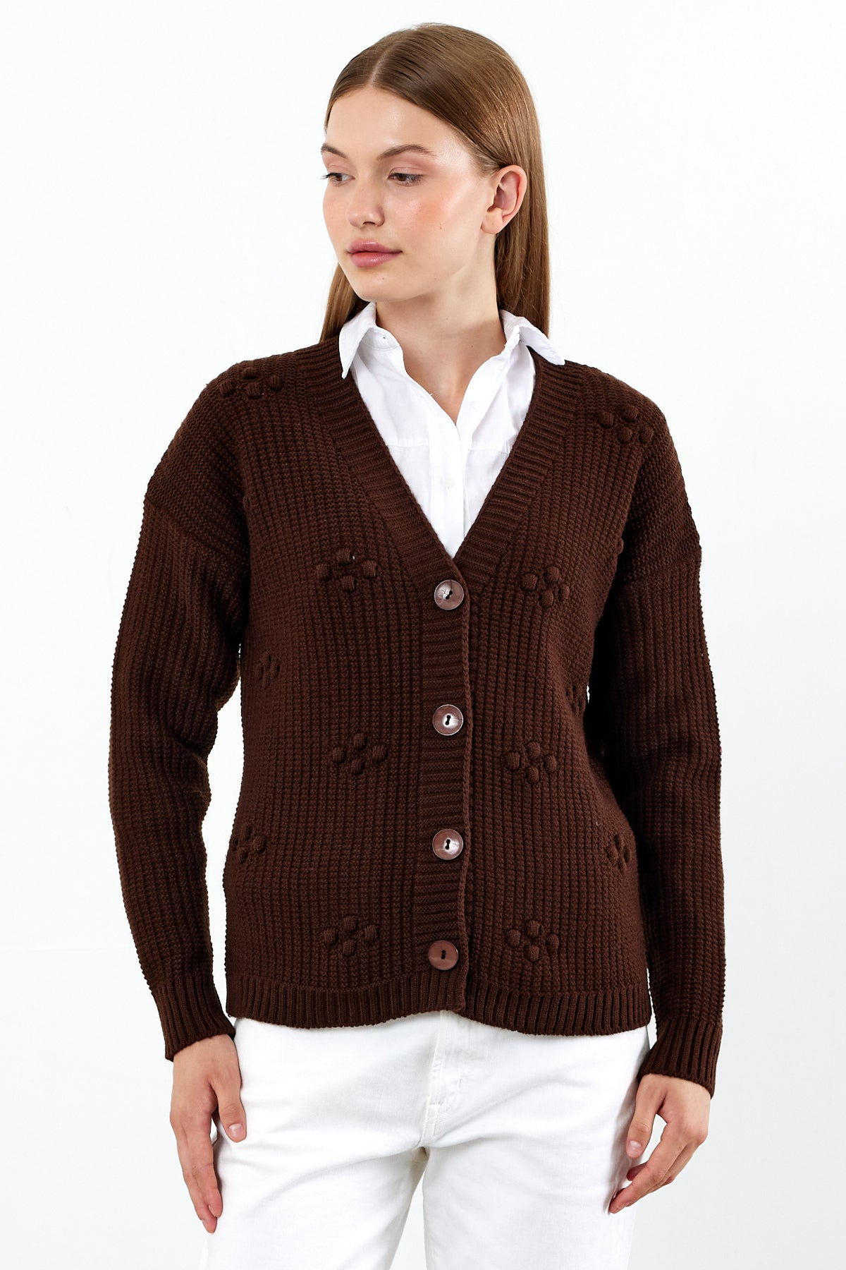 Short Knit Cardigan Solid Color Knit Detailed - SKU: 4002
