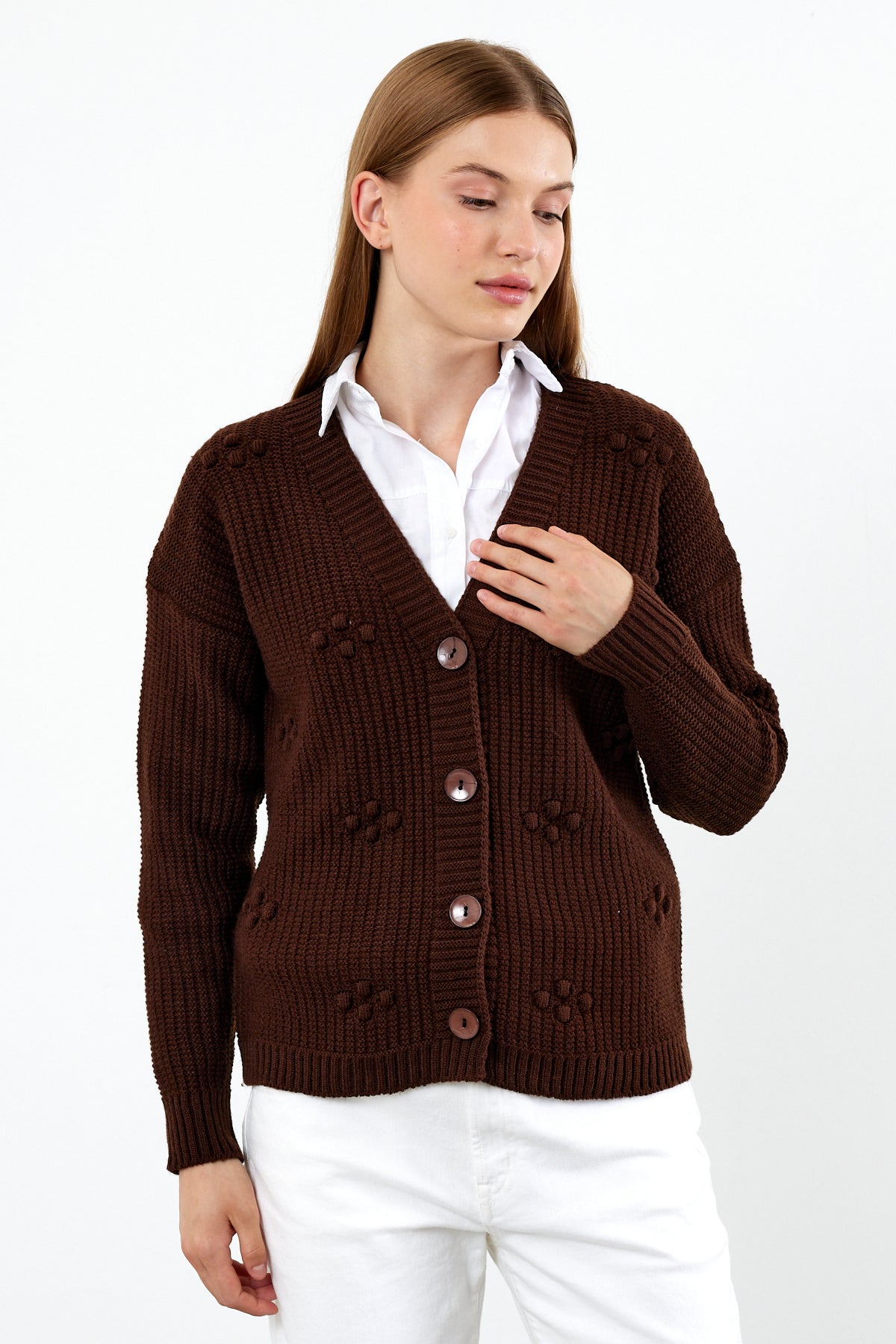 Short Knit Cardigan Solid Color Knit Detailed - SKU: 4002