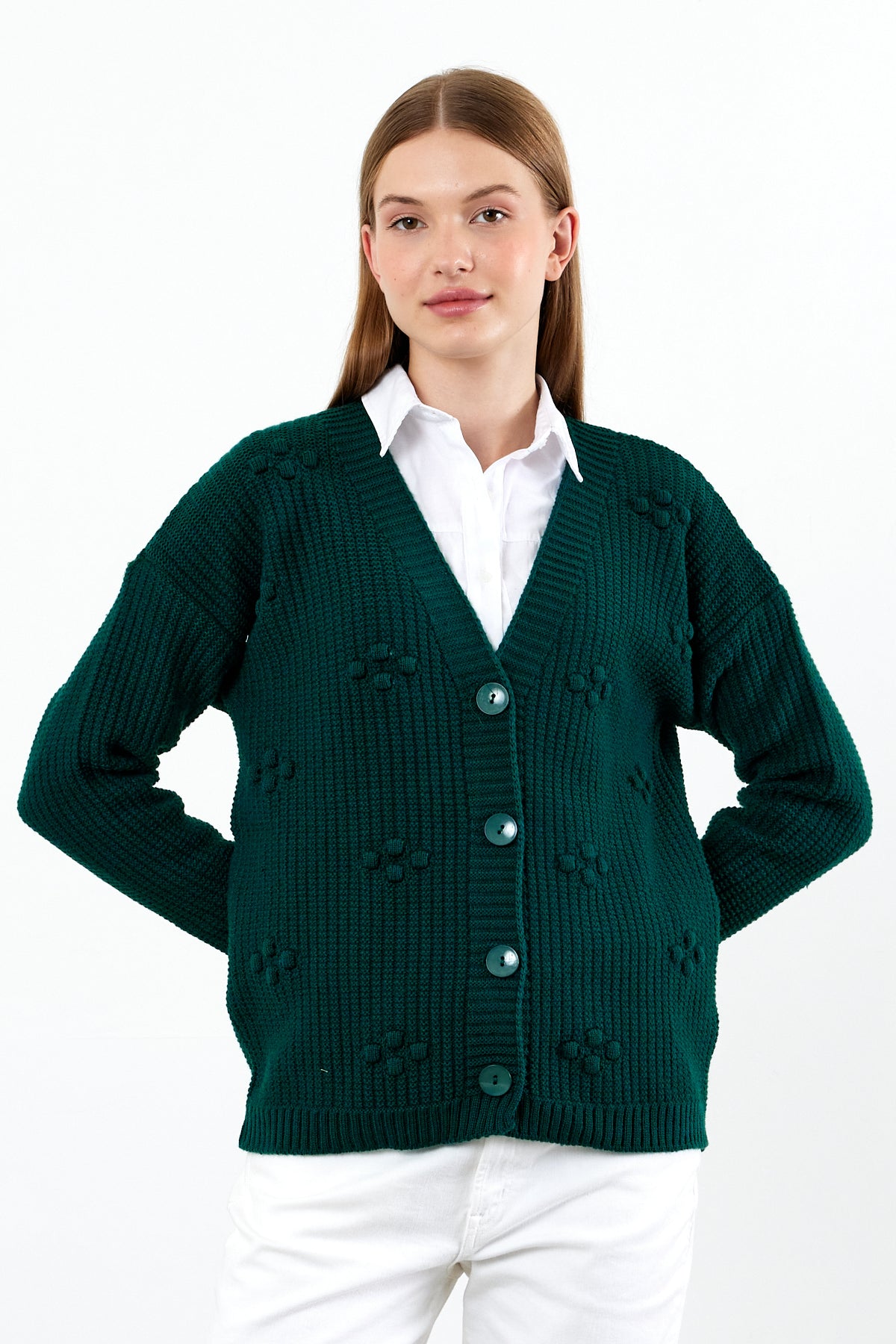 Short Knit Cardigan Solid Color Knit Detailed - SKU: 4002